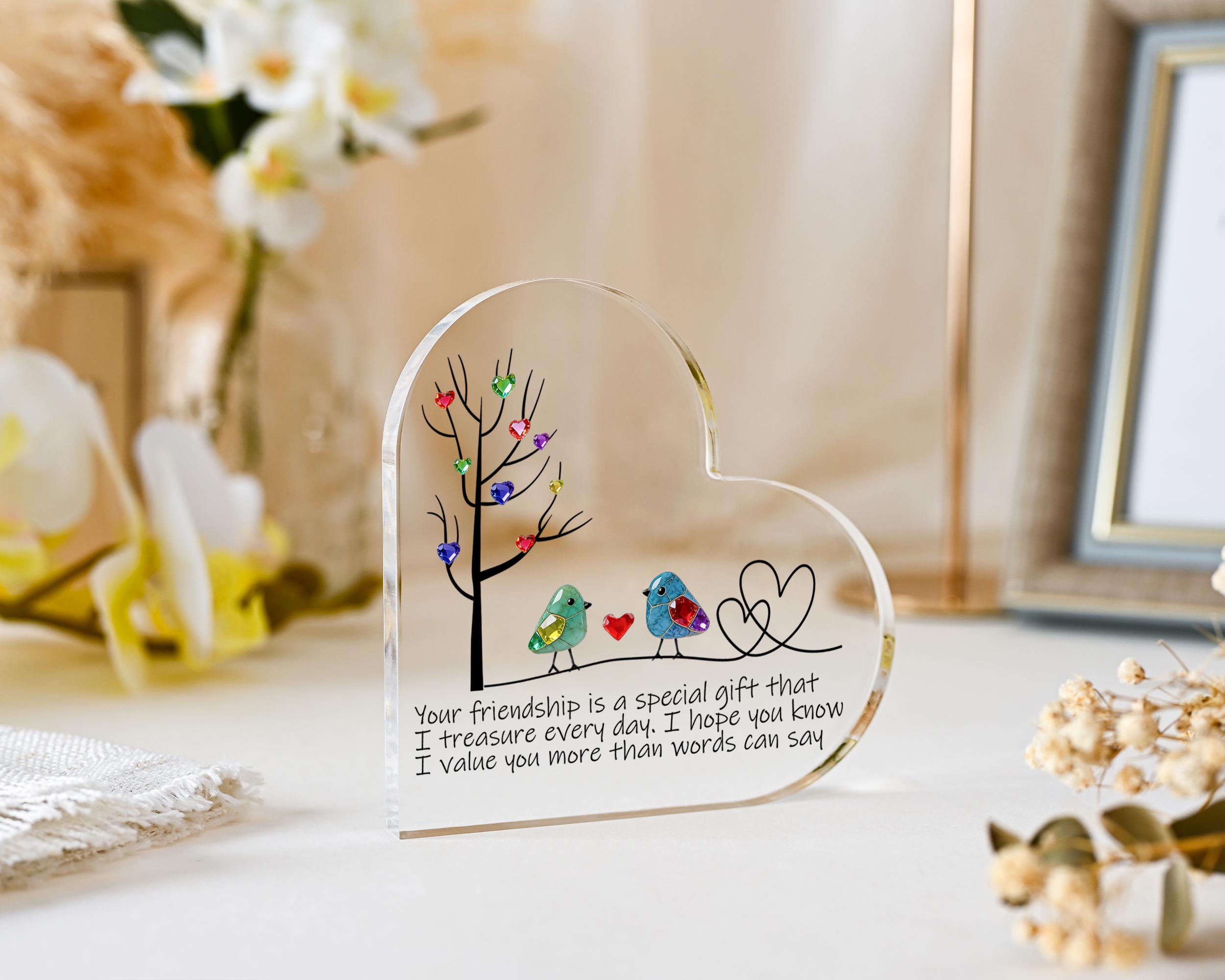 Personalized Sea Glass Birds Art Friendship Heart Plaque, Meaningful Gift for Best Friend, Besties Keepsake, Thank You Gift For Friend