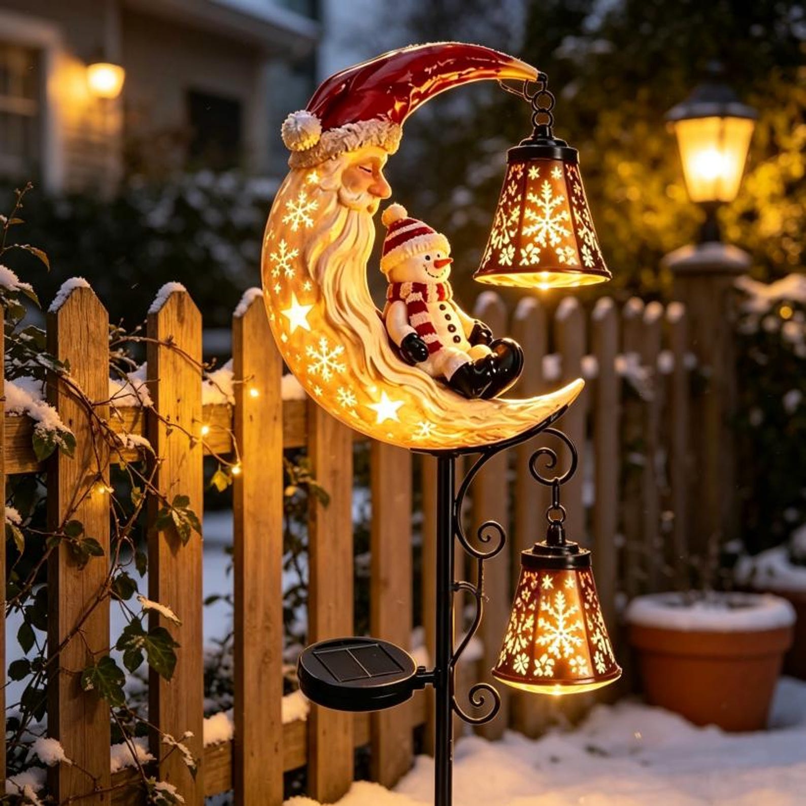 Santa Moon Solar Christmas Garden Stake Light Snowman Hanging Lantern Lamp Warm Outdoor Yard Lawn Holiday Decor Christmas Gardener Gift