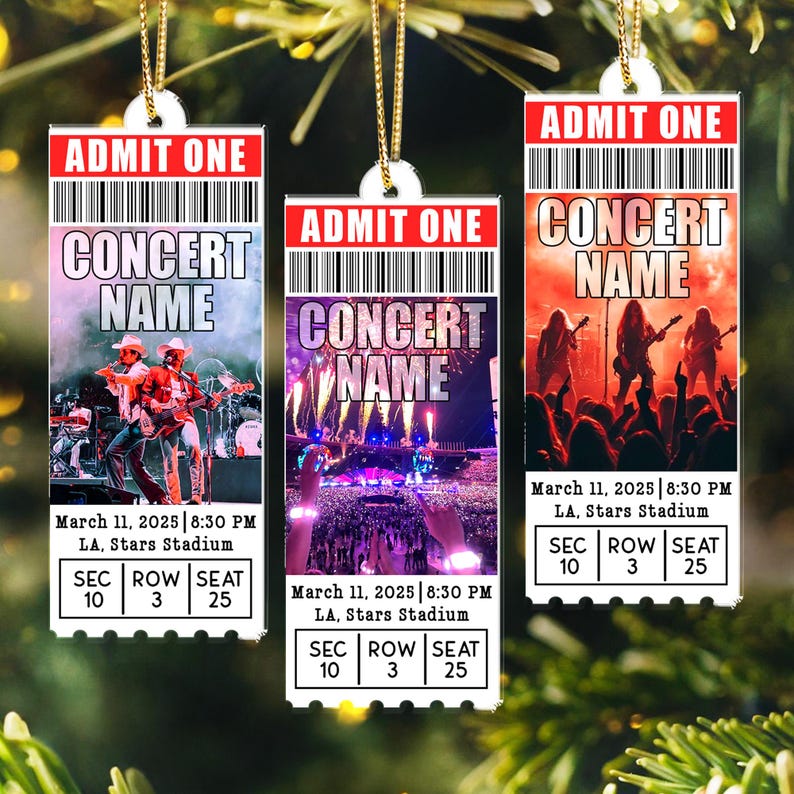 Personalized Favorite Concert Ticket Acrylic Ornament: Music Lovers Gift, Concert Trip Keepsake