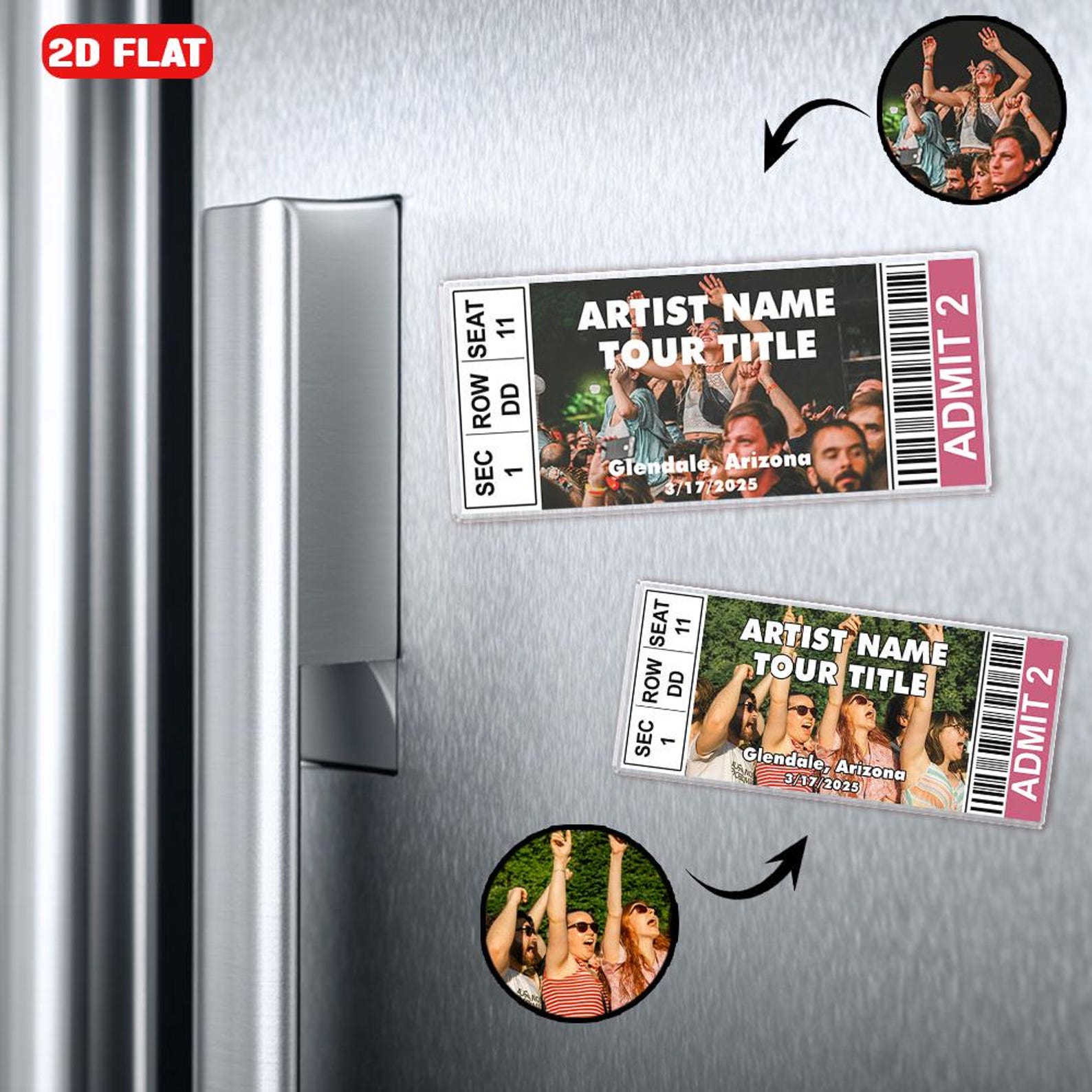 Personalized Photo Fridge Magnet Personalized Music Concert Ticket Kitchen Decor Magnet Photo Ticket Music Tour Photo Souvenir Gift Magnet Picture