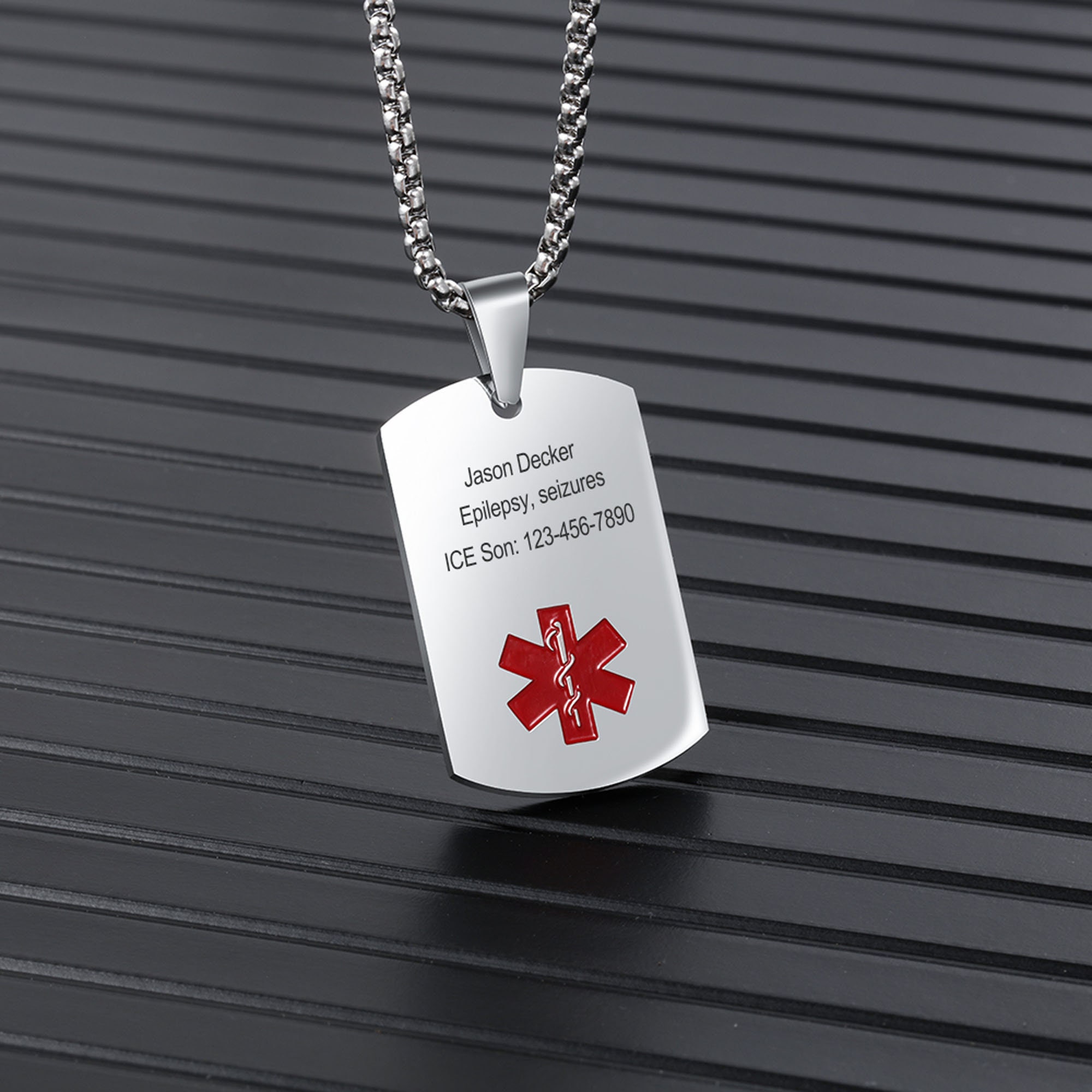 Personalized Medical Alert Necklace for Men Women, Stainless Steel Engraved Medical ID Tag Emergency Med Alert Necklace, Personalized Gift for Him