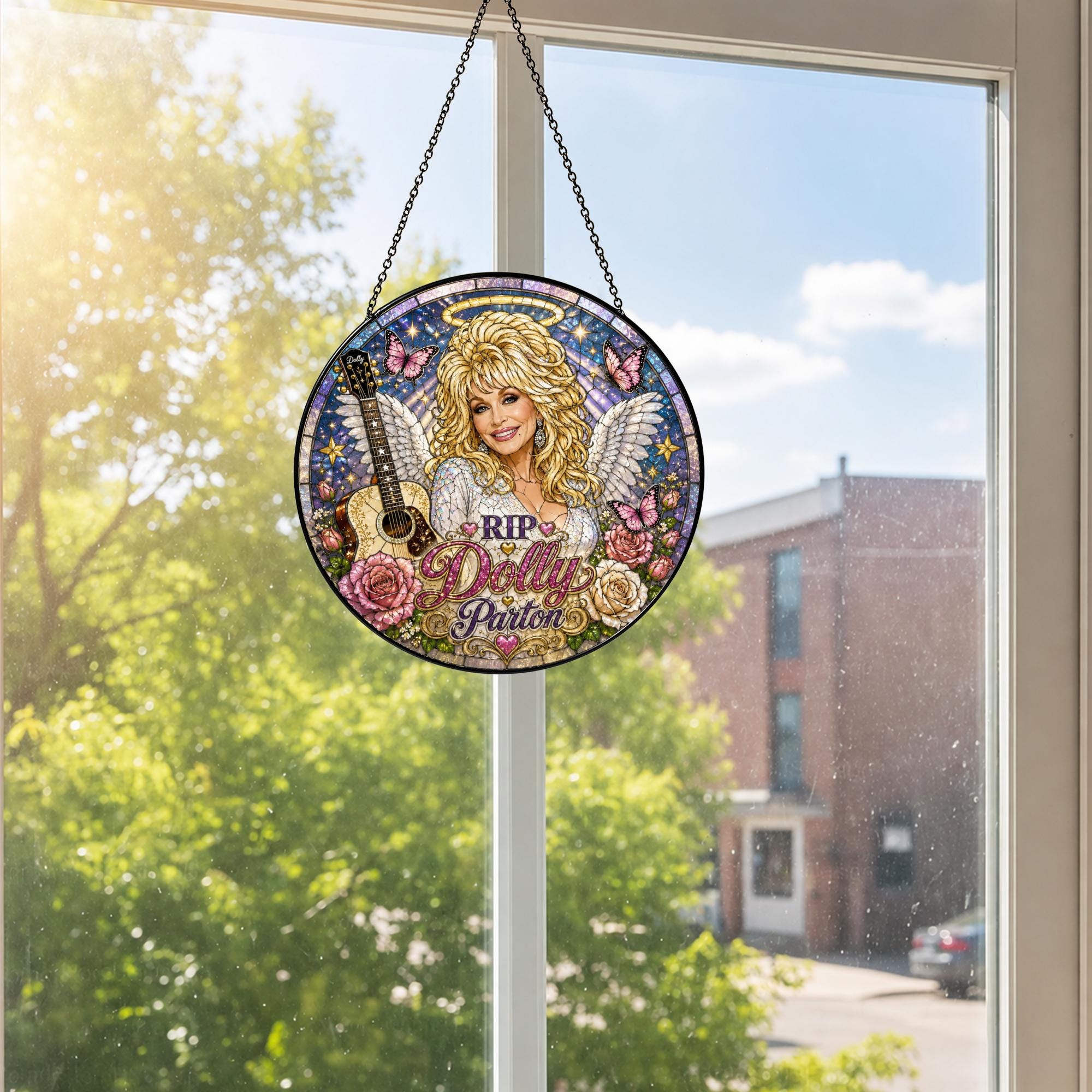 Memorial Dolly Parton 1946-2026 Stained Glass Suncatcher, In a World Full of Jolenes Be a Dolly, Country Music Tribute Window Decor