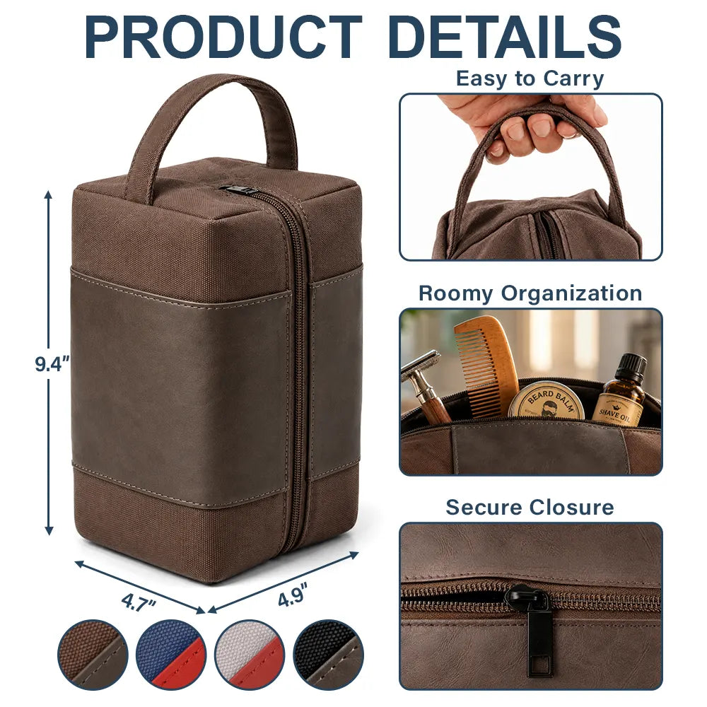 Personalized Photo White Pencil Sketch Groomsmen Wedding, Bachelor Travel Favor - Personalized Leather Canvas Toiletry Bag