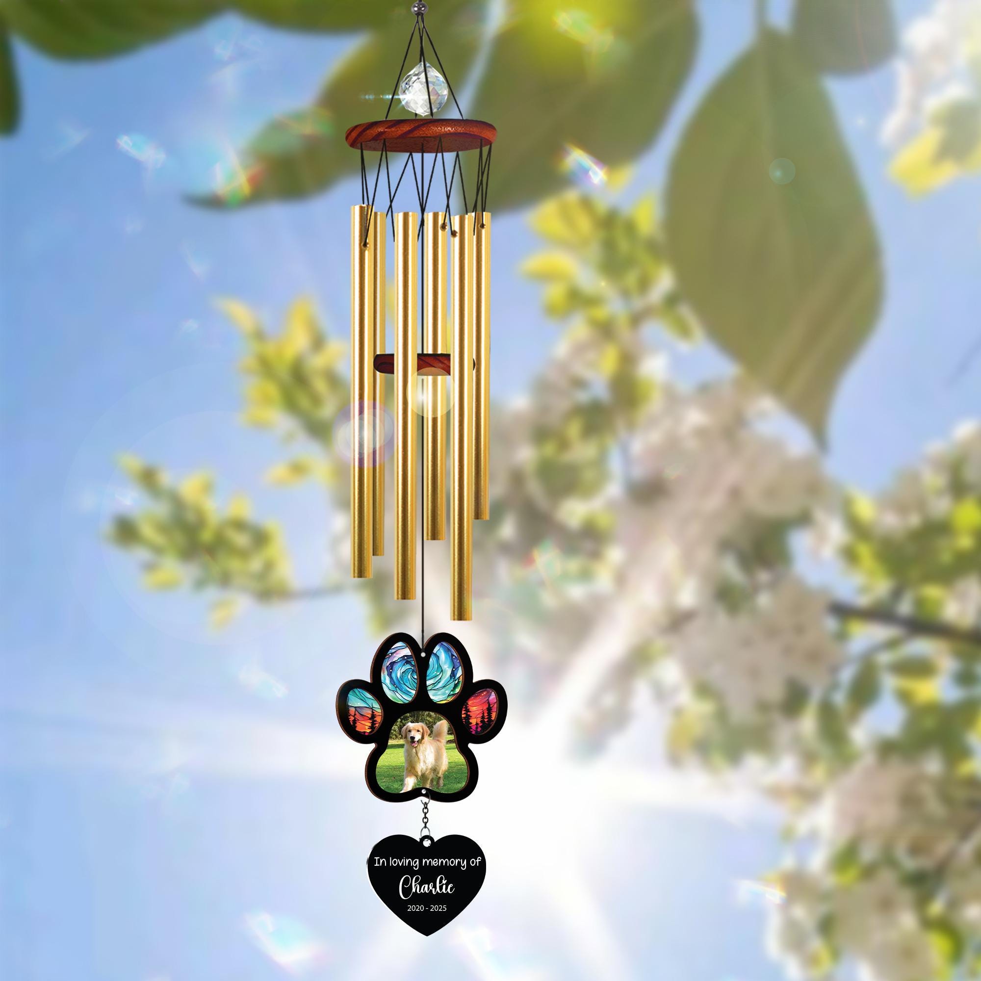 Personalized Memorial Suncatcher Wind Chime Dog | Loss Of Dog Gift | Outdoor Wind Chimes | Custom Photo Memorial Gifts | Gift for Pet Lovers