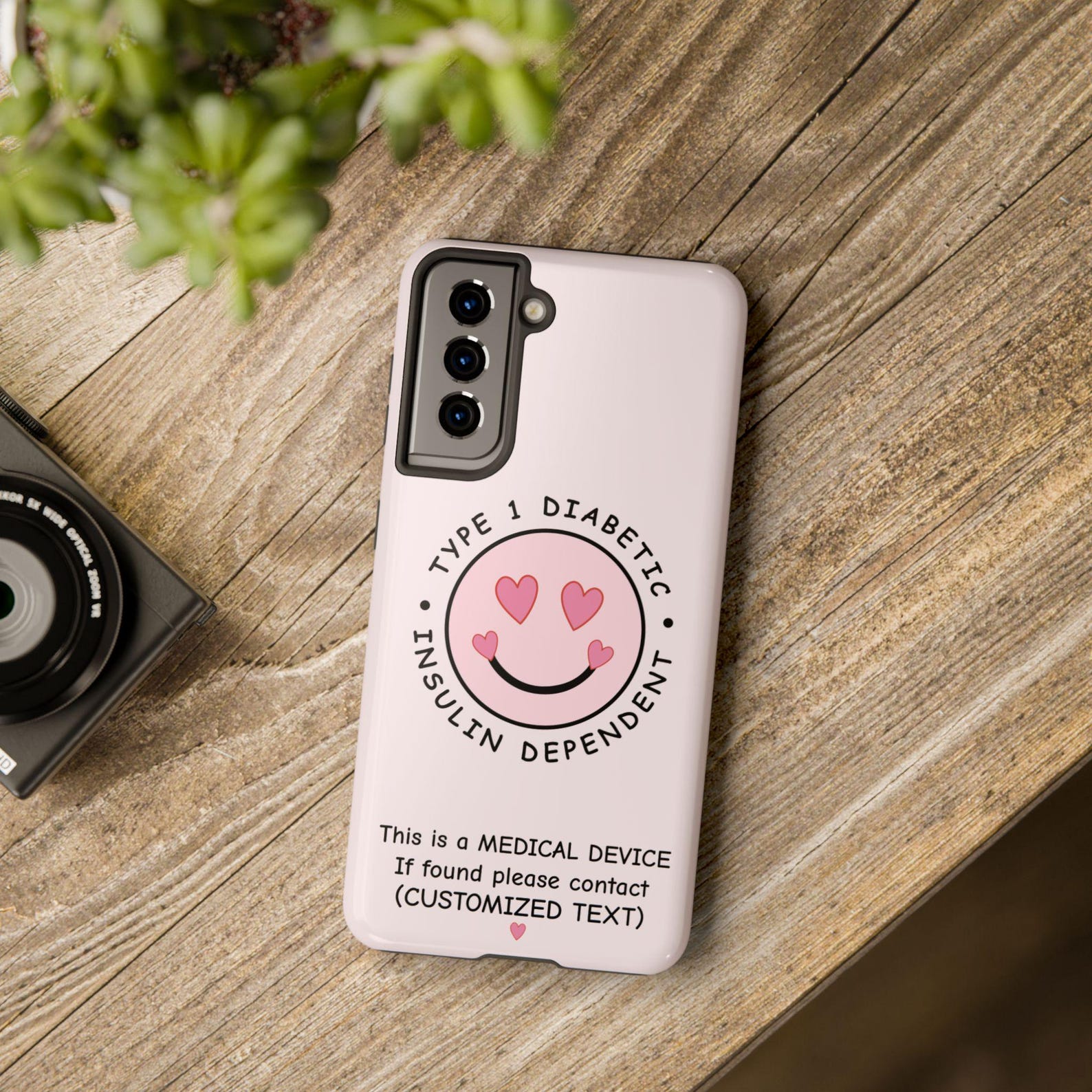 Personalized Smile Hearts Type 1 Diabetic Phone Case, Insulin Dependent Medical Alert, Medical Device