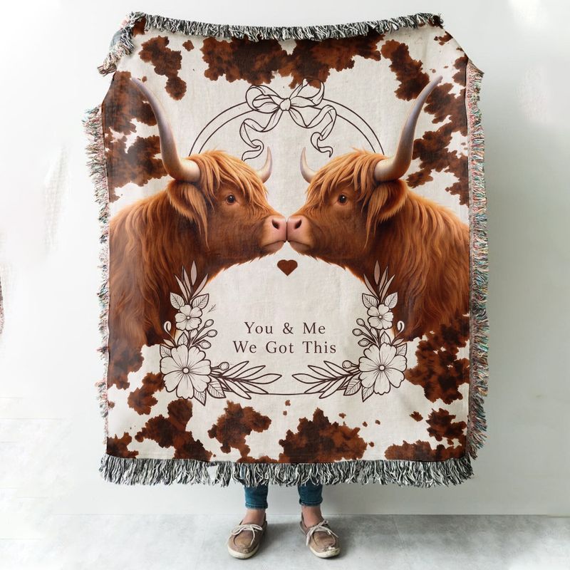 Personalized You & Me We Got This Highland Cow Woven Blanket