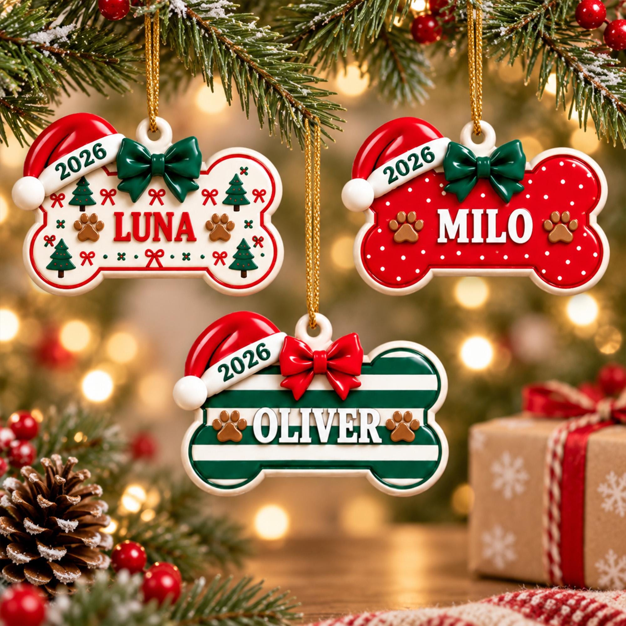 Personalized Dog Bone Ornament, New Puppy Ornament, Dog's First Christmas Ornament, Dog Memorial Keepsake, Dog Lover Gift, Holiday Decor