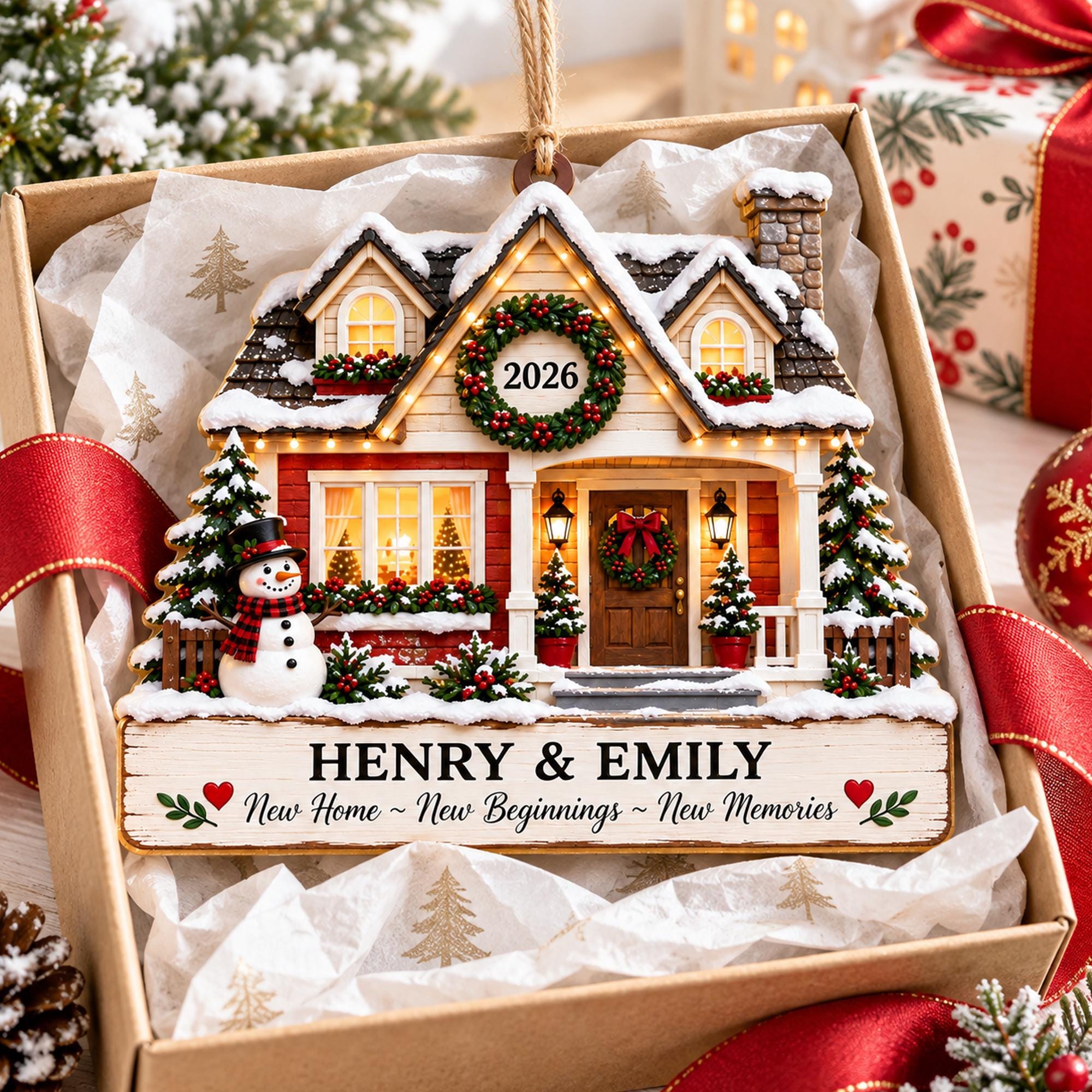 Personalized New Home Christmas Wood Ornament 2026, Custom Couple Names New House Ornament, First Christmas in New Home Gift