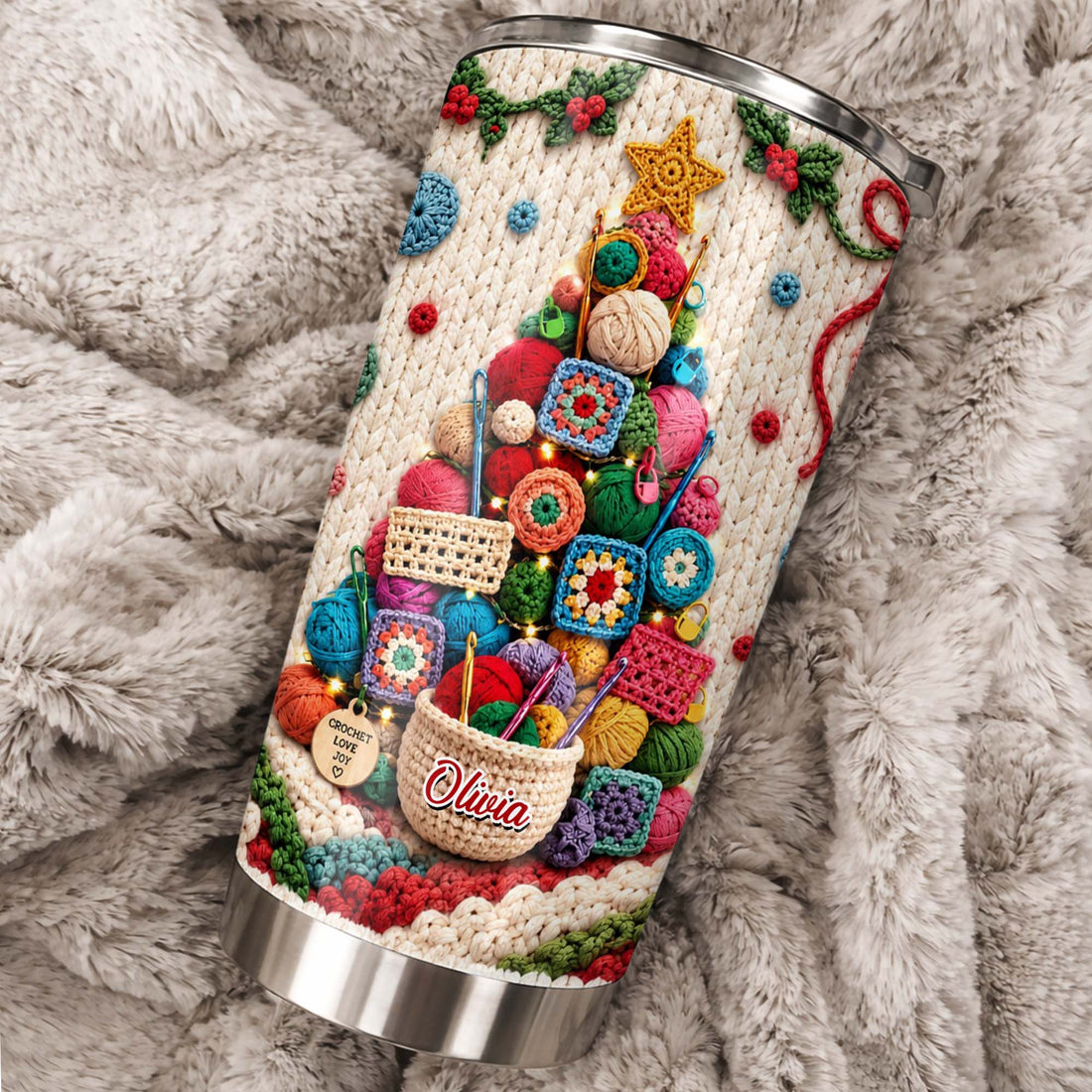 Personalized Crochet Love Joy, Tumbler 20oz, Christmas Gift  For Crochet Lovers