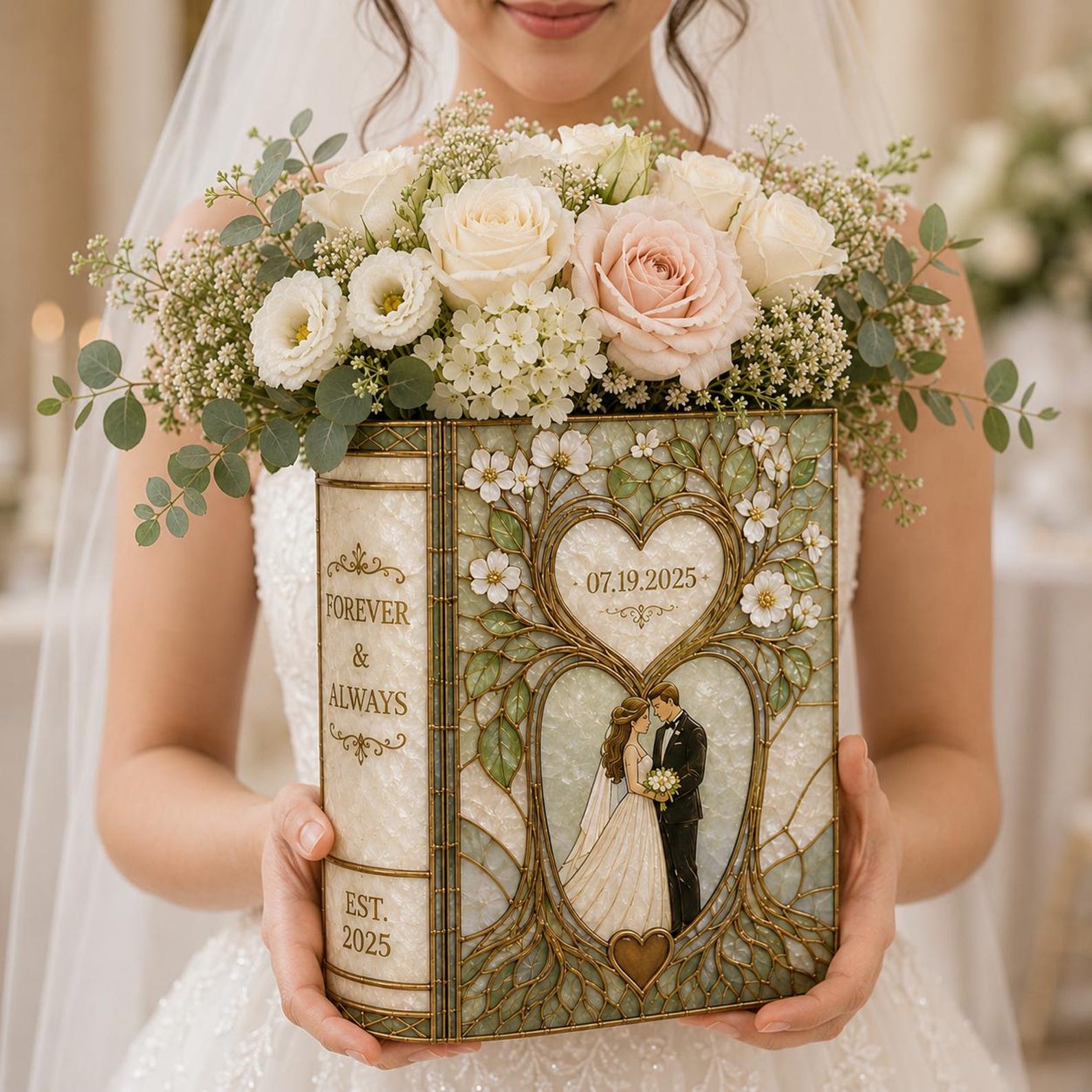 Personalized Floral Book Shaped Vase Personalized Couple Initials Vase Wedding Centerpiece Gift, Anniversary Keepsake Decor