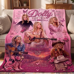 Dolly Parton Blanket, Dolly In Loving Memory Throw, Retro Dolly Forever Flannel Fleece Blanket, Country Music Fan Gift, 9 to 5 Western Decor