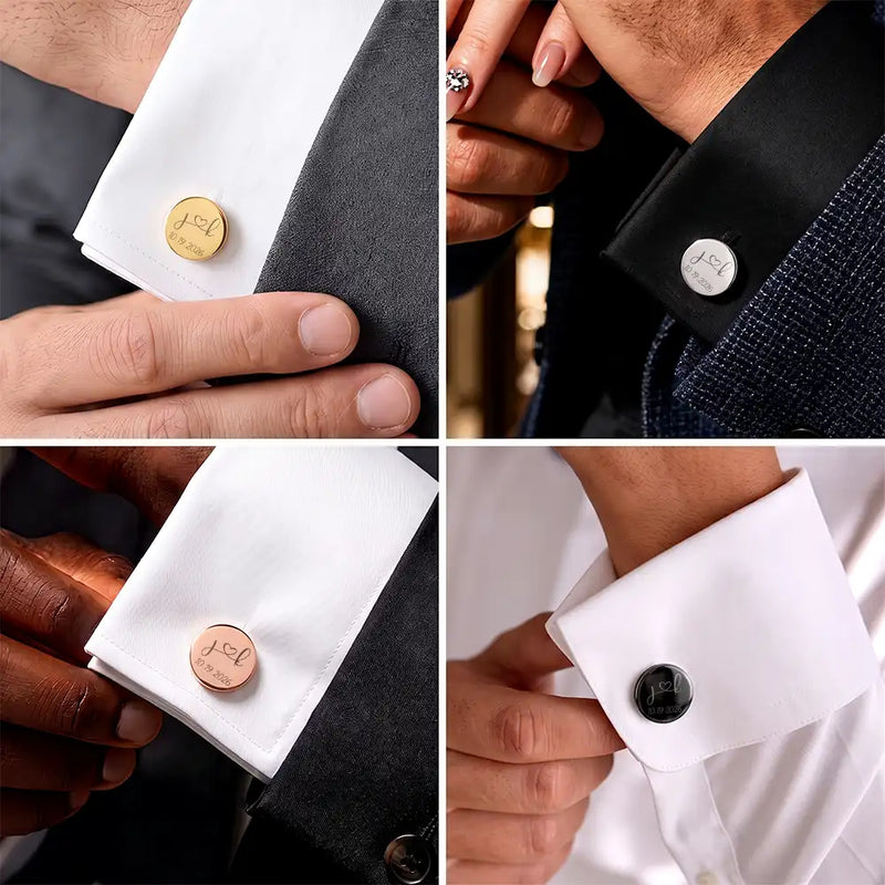 Personalized Photo Bold Sketch Romantic Couple Portrait - Personalized Circular Cufflinks