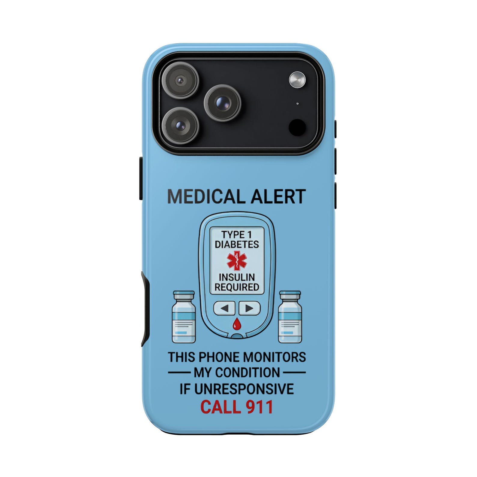 Personalized Type 1 Diabetes Medical Alert Phone Case | Insulin Required, Call 911