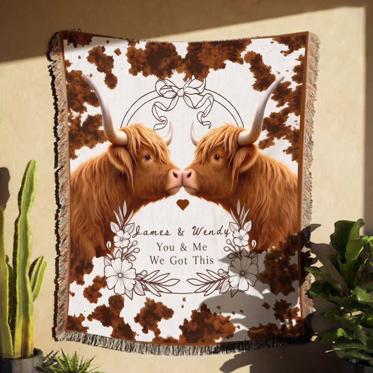 Personalized You & Me We Got This Highland Cow Woven Blanket
