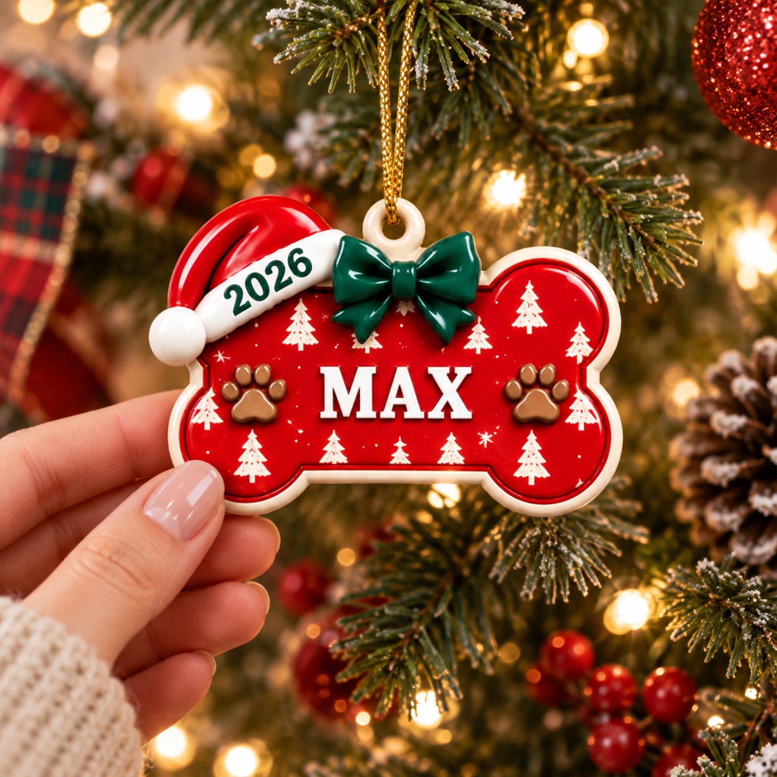 Personalized Dog Bone Ornament, New Puppy Ornament, Dog's First Christmas Ornament, Dog Memorial Keepsake, Dog Lover Gift, Holiday Decor