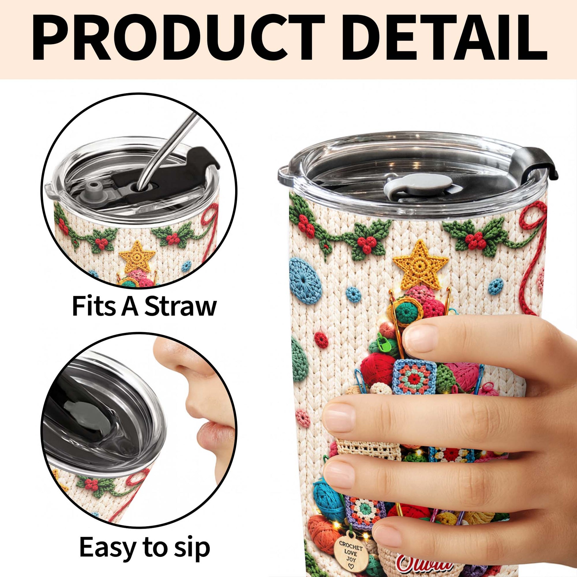 Personalized Crochet Love Joy, Tumbler 20oz, Christmas Gift  For Crochet Lovers