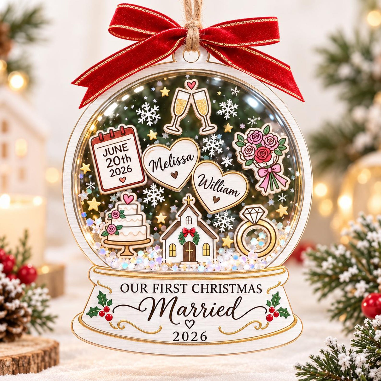 Personalized First Christmas Married Ornament, Custom Newlywed Couple Gift, Wedding Keepsake 2026, Bride Groom Christmas Decor
