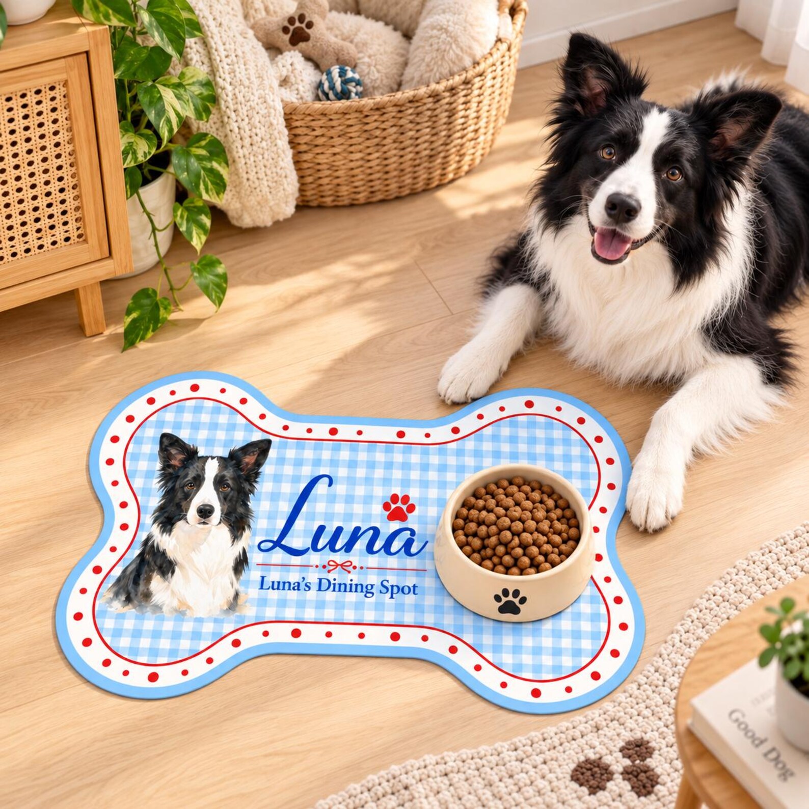 Personalized Pet Feeding Mat, Custom Pet Photo & Name Bone Shaped Dog Cat Bowl Mat, Cute Home Dining Decor, Gift for Pet Lovers