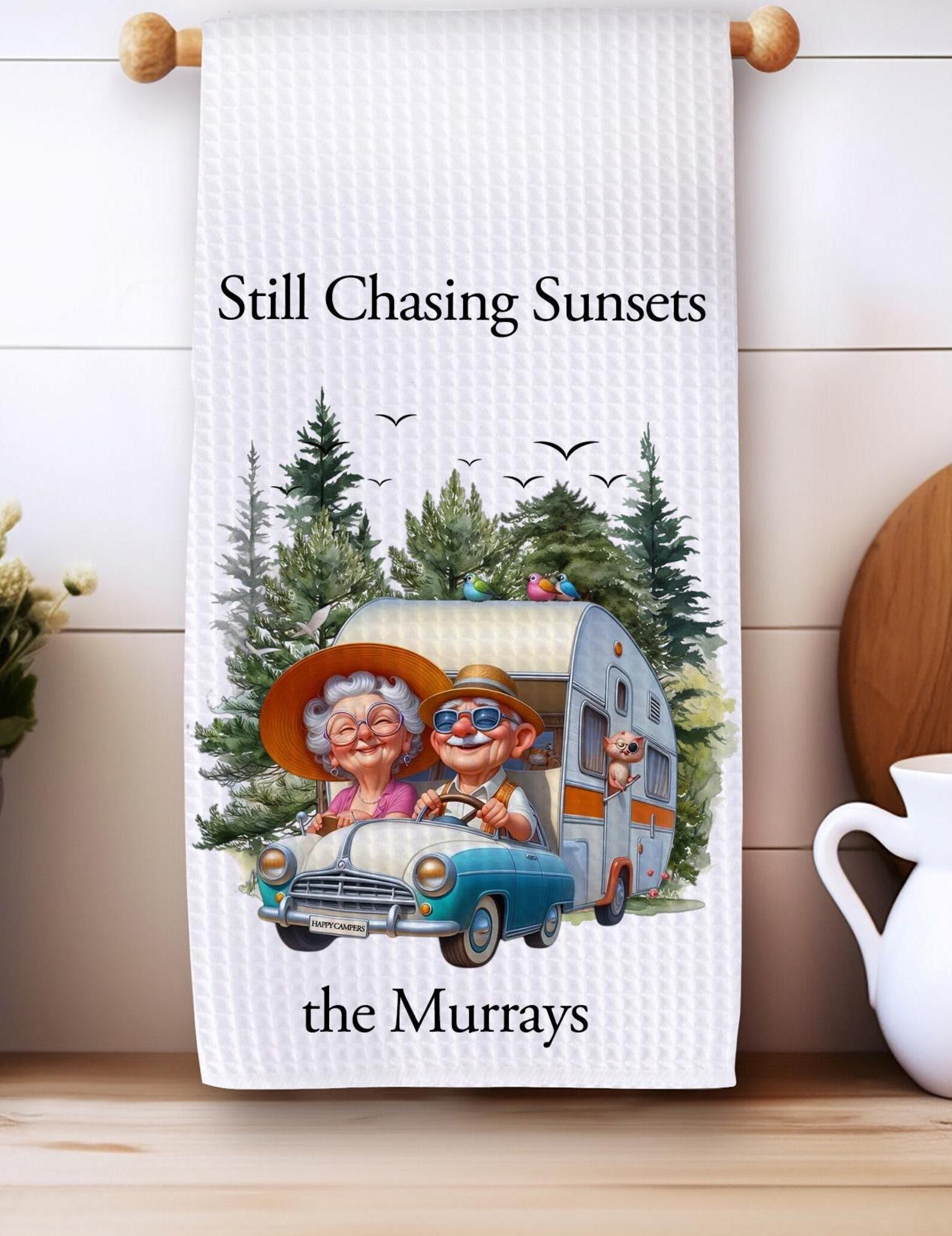 Personalized Camping Christmas gift for Couples Tent Camping Decor Custom Pappy Camper Tea Towel Kitchen Decoration Friendsmas gift idea him