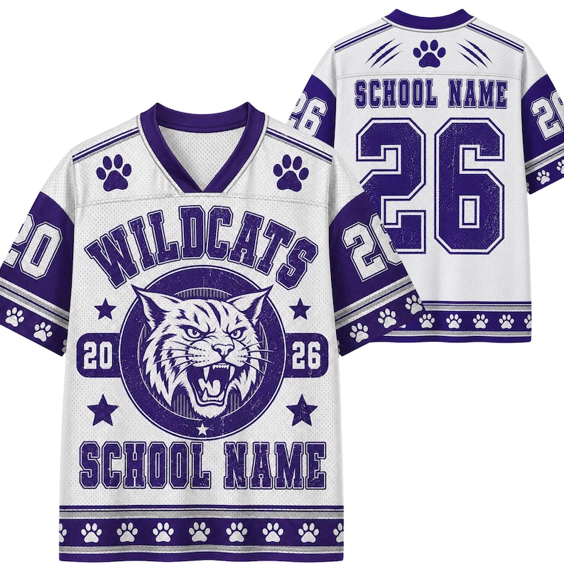 Personalized School Mascot Football Jersey, Custom Vintage Gators Tigers Wildcats V-Neck Shirt, Friday Night Lights School Spirit Top