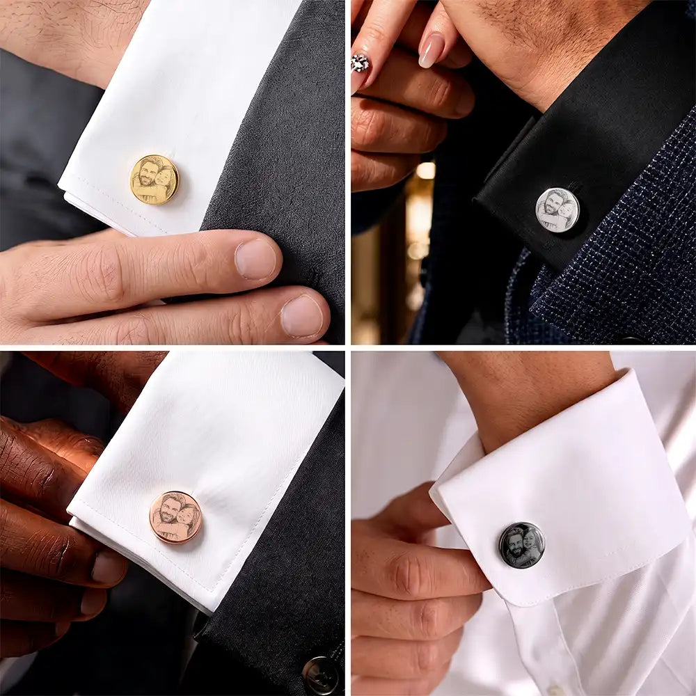 Personalized Photo Pencil Sketch Father Of Bride Groom Team Groom Wedding Favors - Personalized Circular Cufflinks