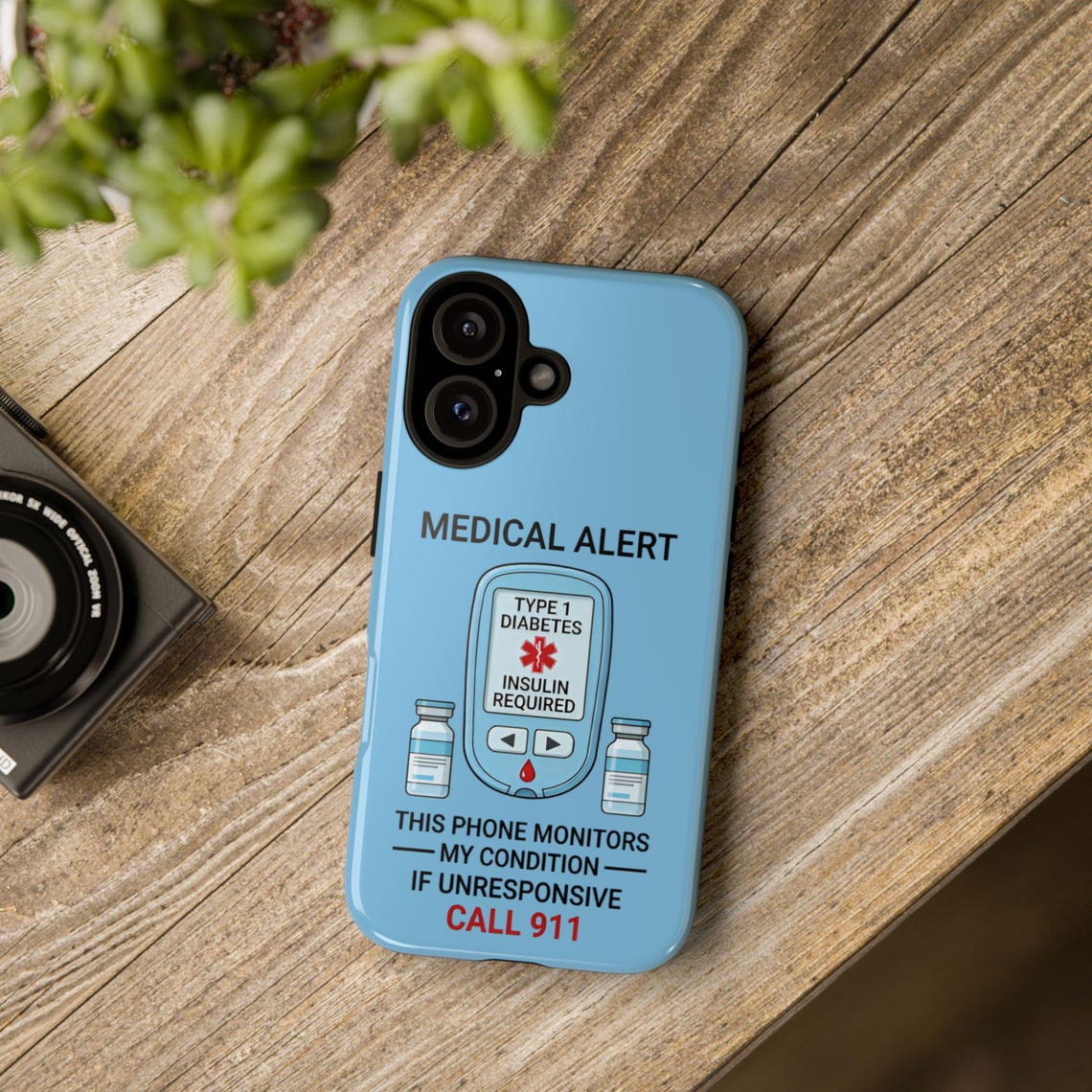 Personalized Type 1 Diabetes Medical Alert Phone Case | Insulin Required, Call 911