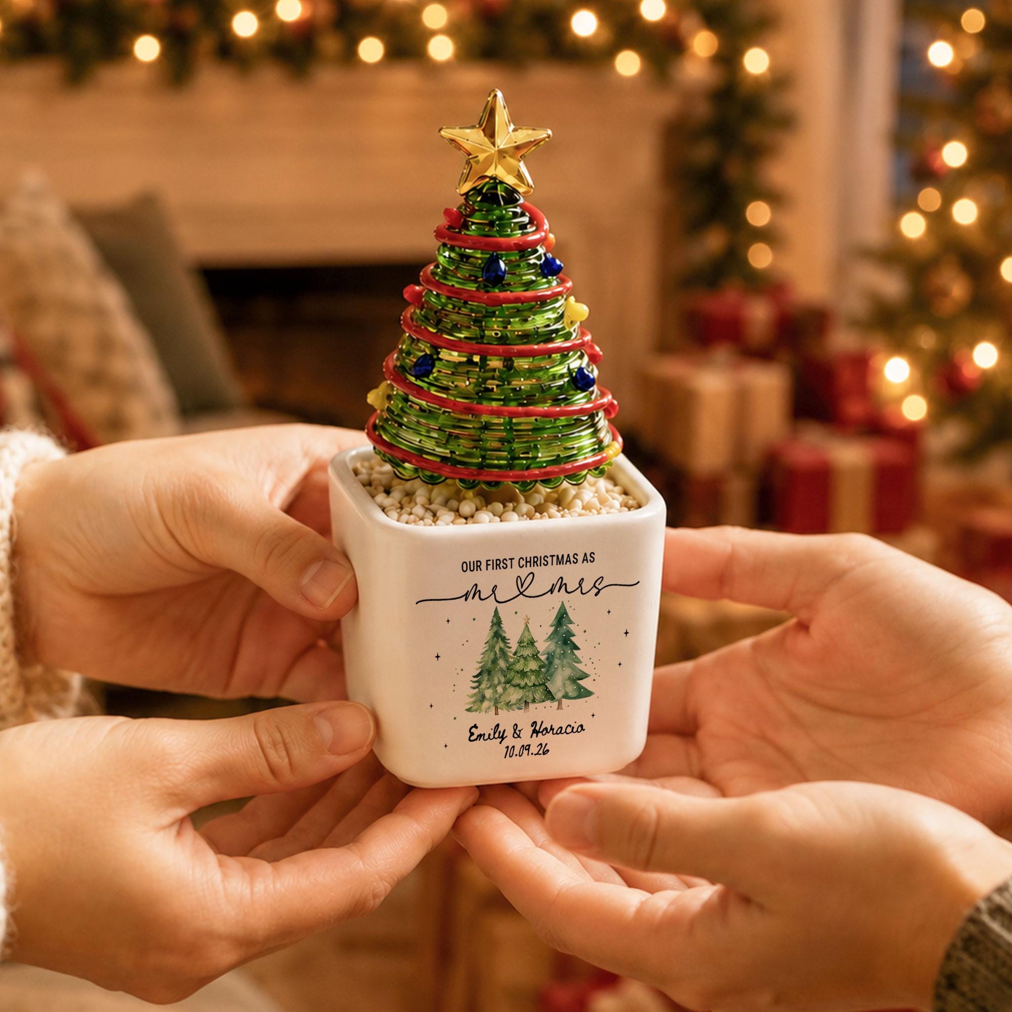 Personalized Our First Christmas as Mr & Mrs Glass Christmas Tree Pot, Custom Newlywed Christmas Keepsake, Christmas Gift 2026