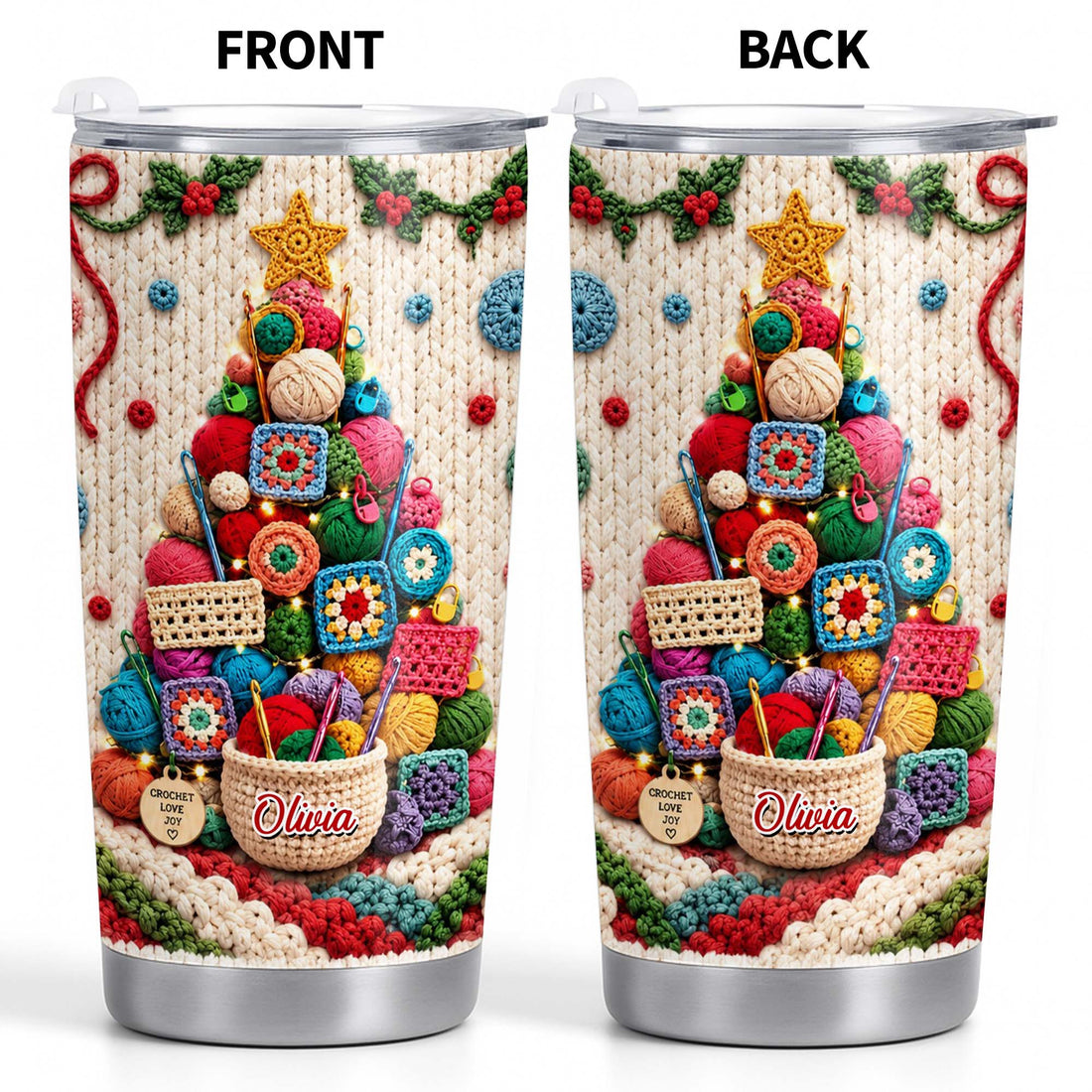 Personalized Crochet Love Joy, Tumbler 20oz, Christmas Gift  For Crochet Lovers