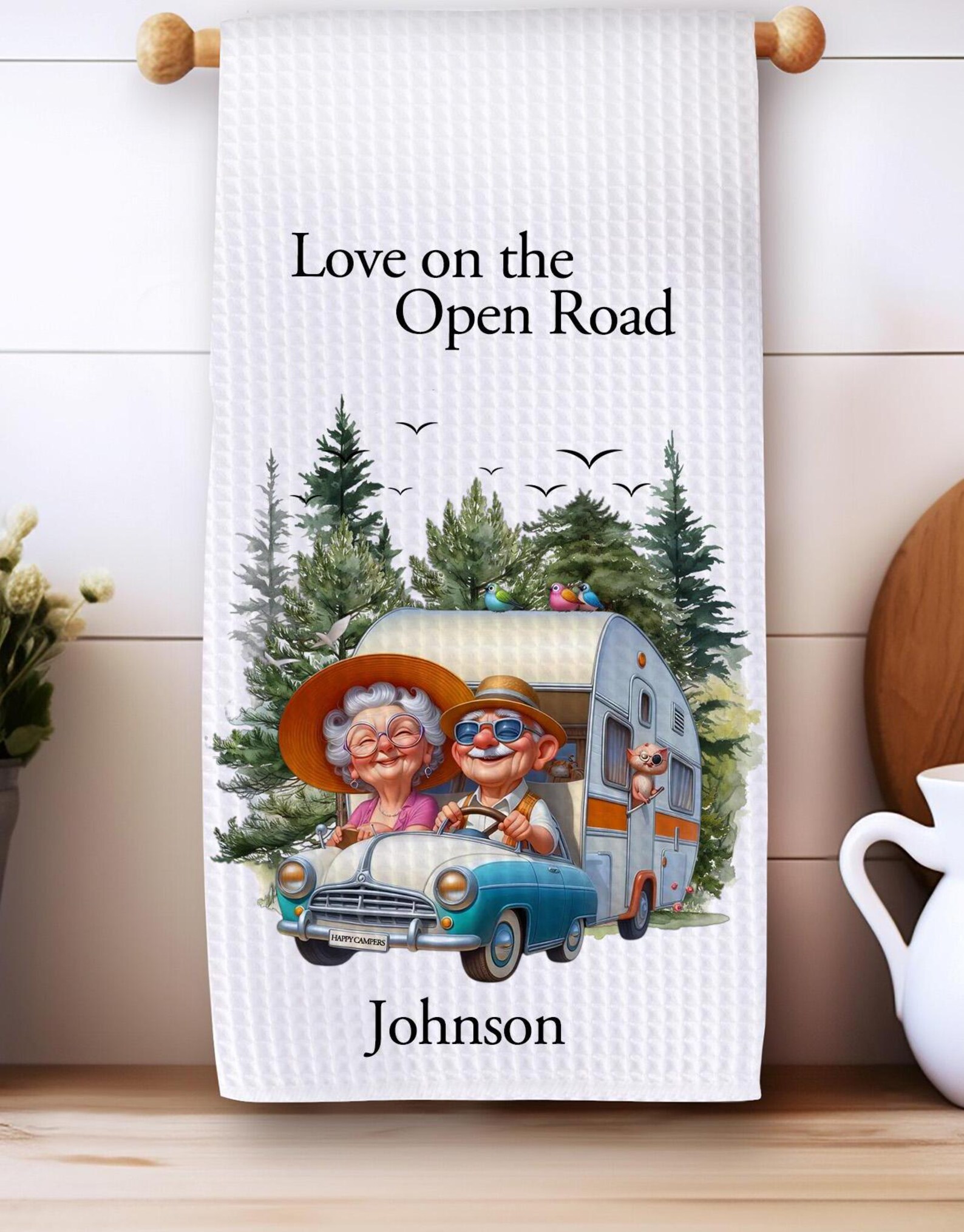 Personalized Camping Christmas gift for Couples Tent Camping Decor Custom Pappy Camper Tea Towel Kitchen Decoration Friendsmas gift idea him