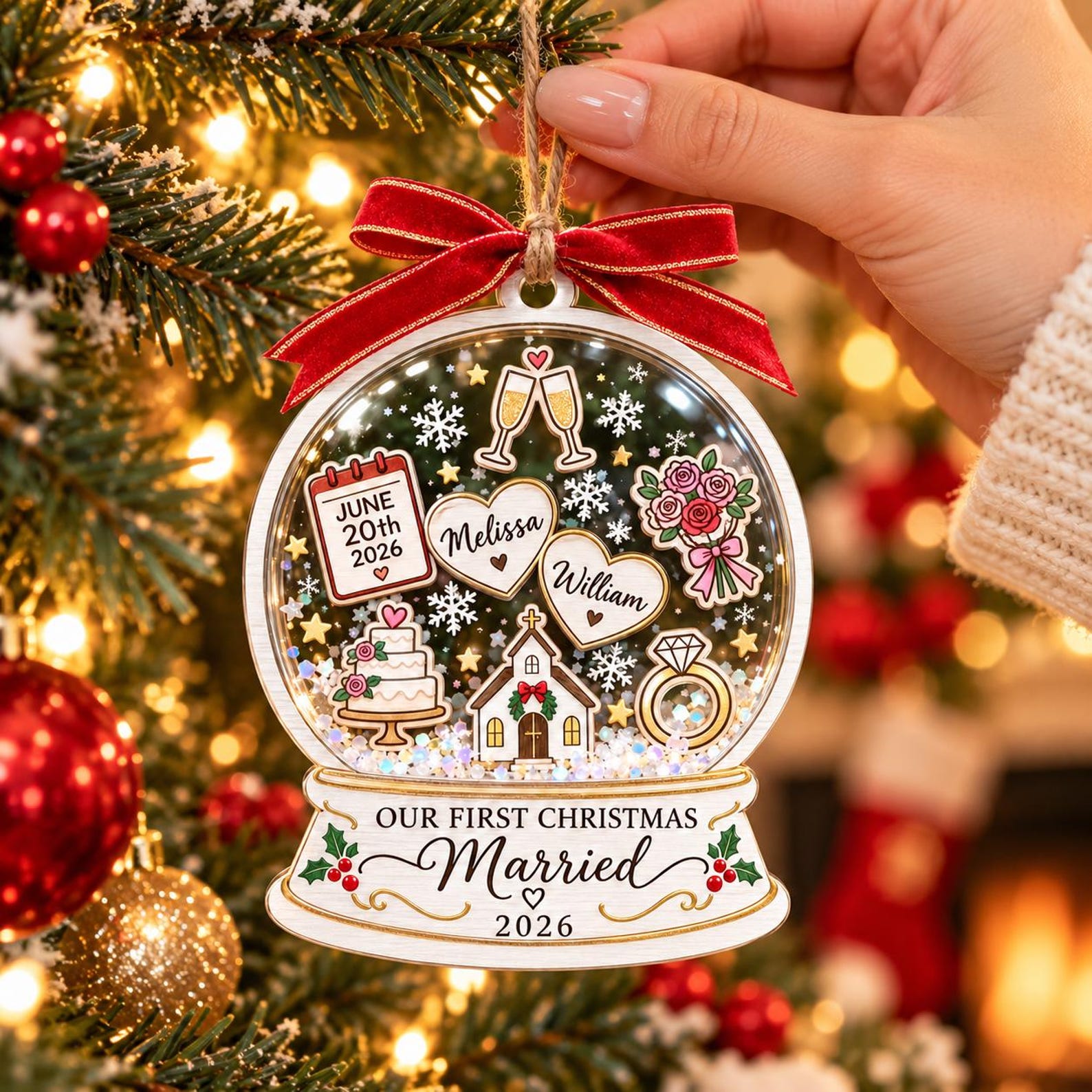 Personalized First Christmas Married Ornament, Custom Newlywed Couple Gift, Wedding Keepsake 2026, Bride Groom Christmas Decor