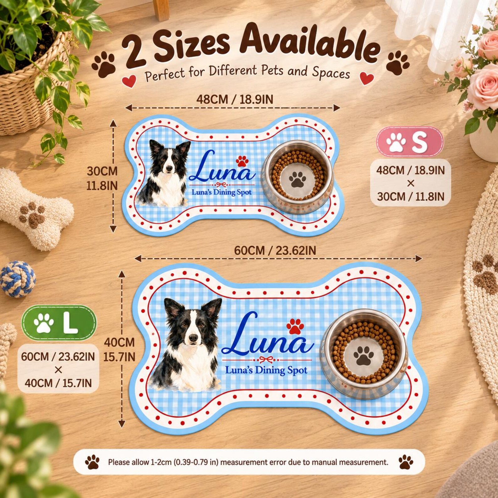 Personalized Pet Feeding Mat, Custom Pet Photo & Name Bone Shaped Dog Cat Bowl Mat, Cute Home Dining Decor, Gift for Pet Lovers