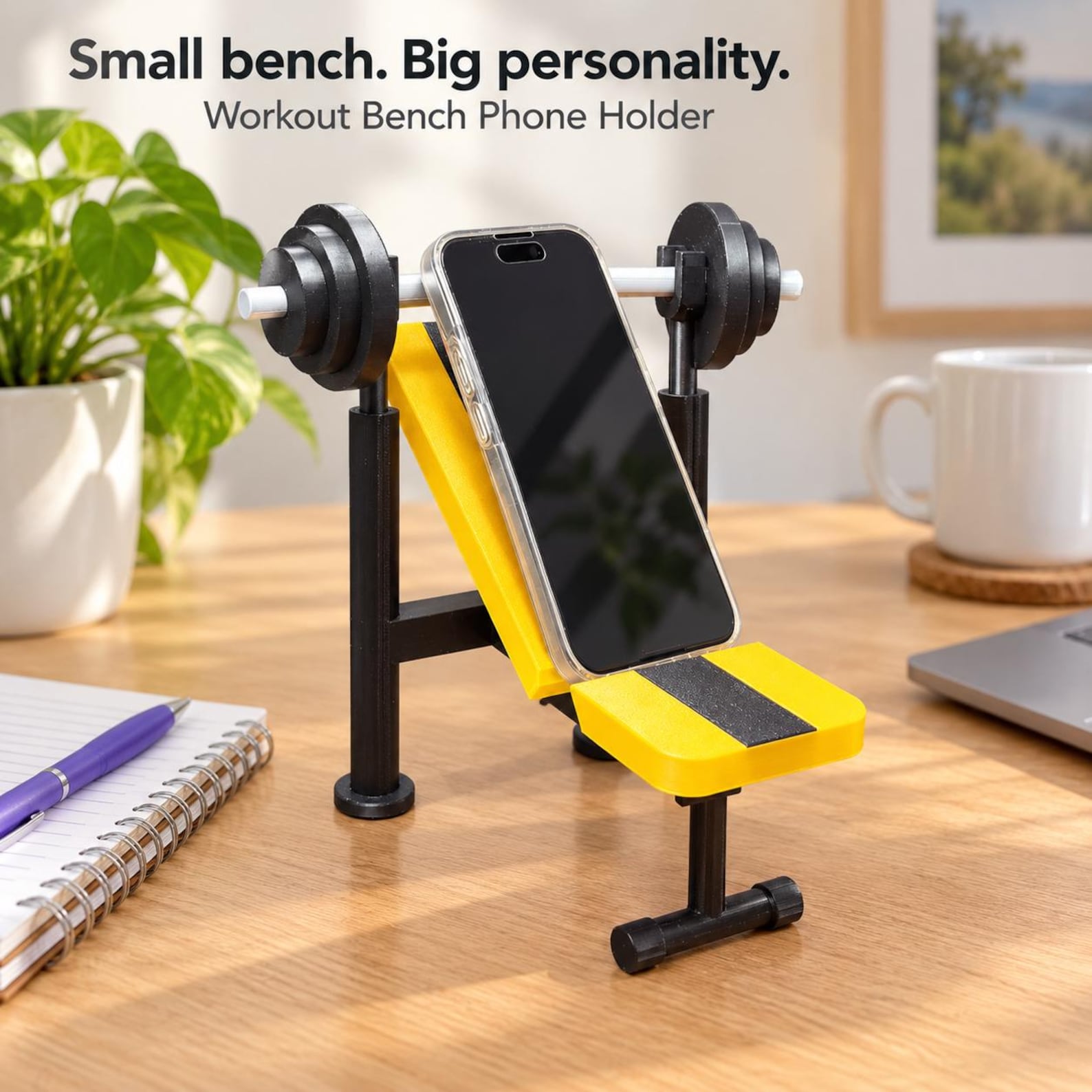 Personalized 3D Printed Workout Bench Phone Holder, Gym Lover Gift, Weight Bench Phone Stand, Fitness Desk Decor, Bodybuilder Gift, 3D Printed Gym Accessory