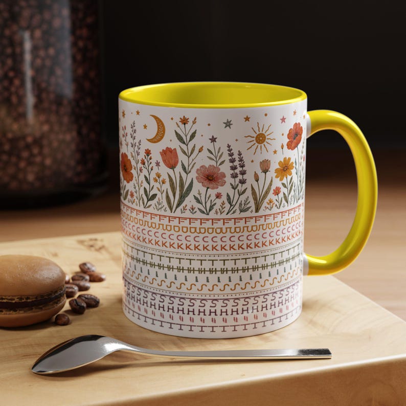 Hidden Swear Word Mug, Fuck This Shit Coffee Cup, Boho Floral Adult Humor Gift, Funny Coworker Mug, 11 oz Accent Mug