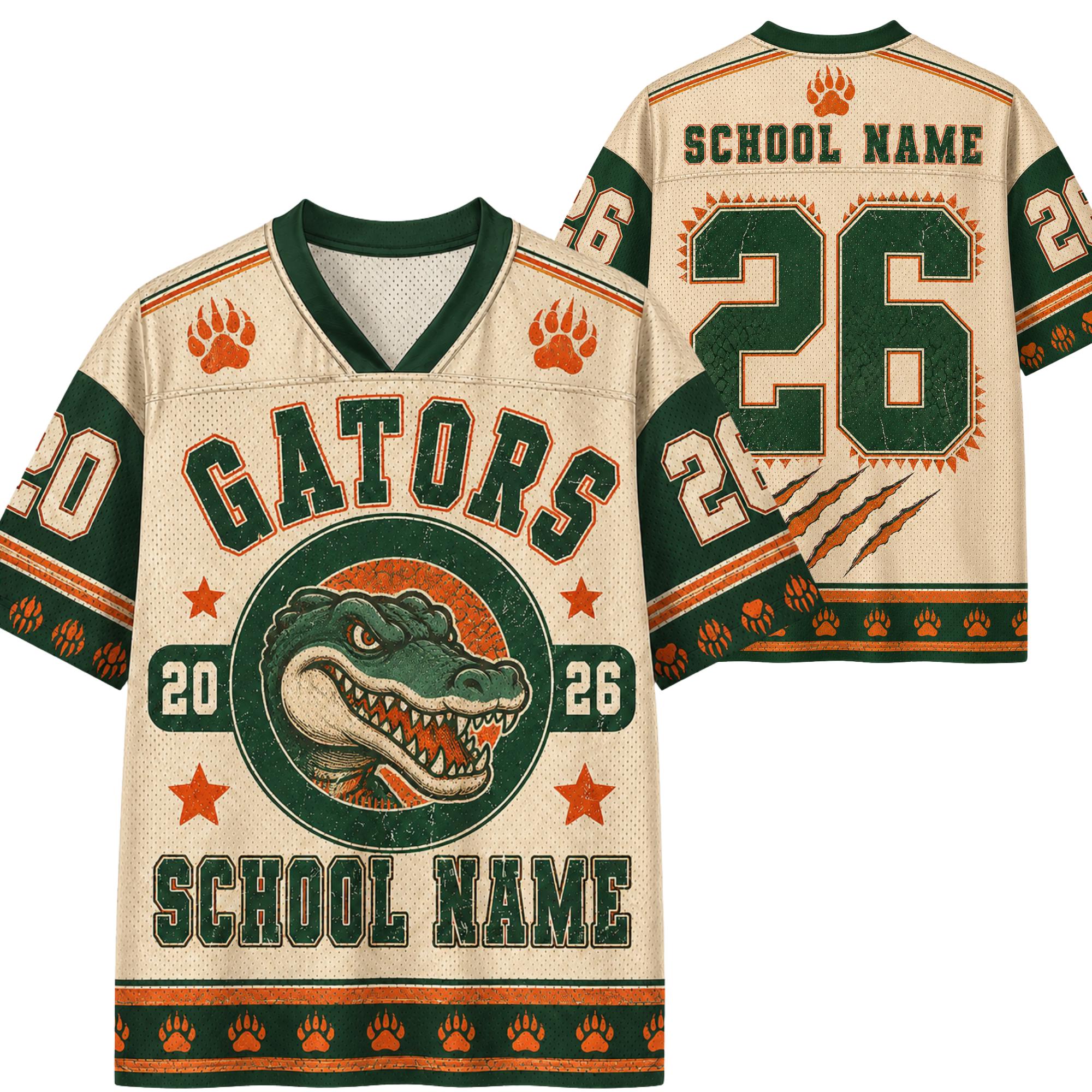 Personalized School Mascot Football Jersey, Custom Vintage Gators Tigers Wildcats V-Neck Shirt, Friday Night Lights School Spirit Top