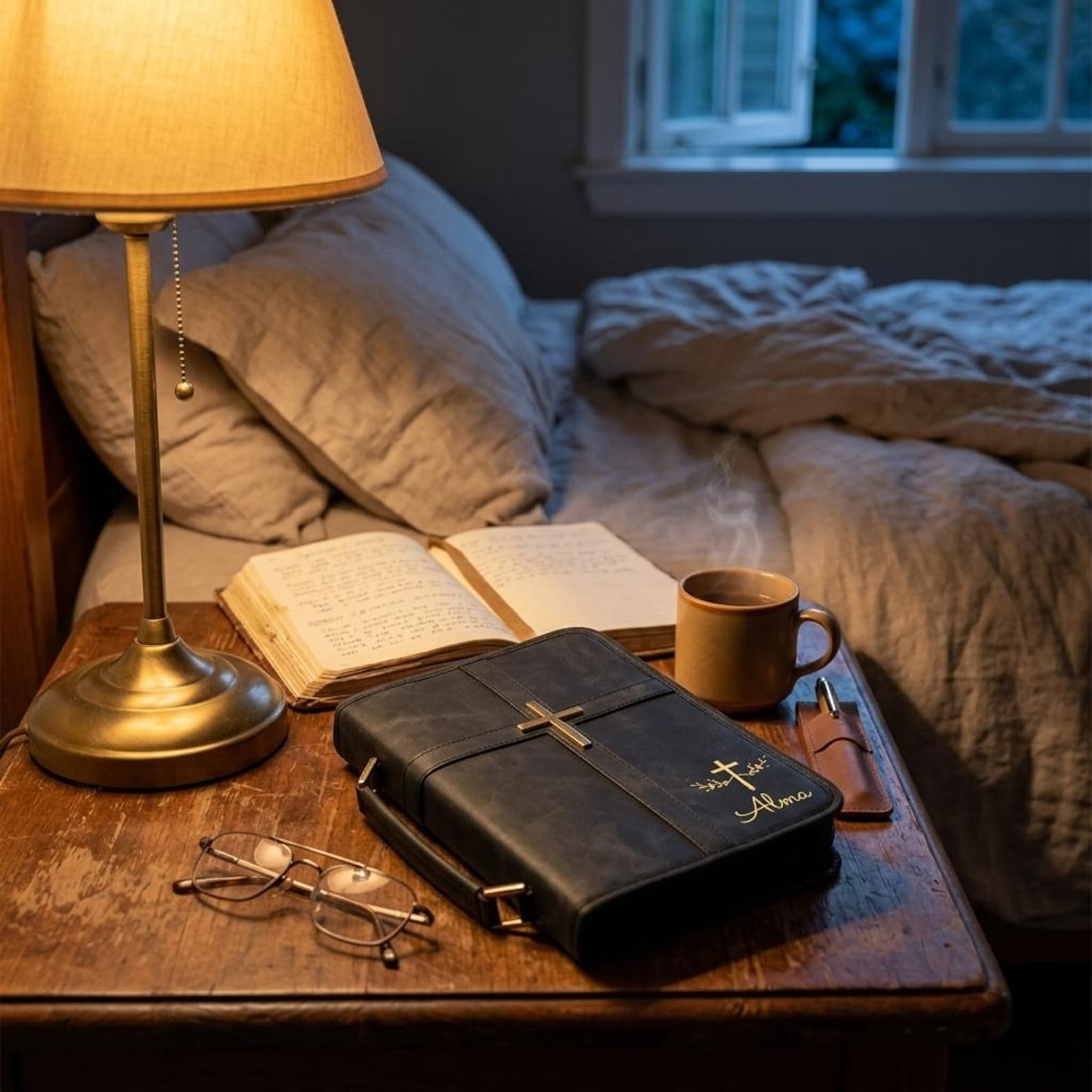 Personalized Leather Bible Cover Engraved Name Rose Gold Cross Zipper Case With Handle