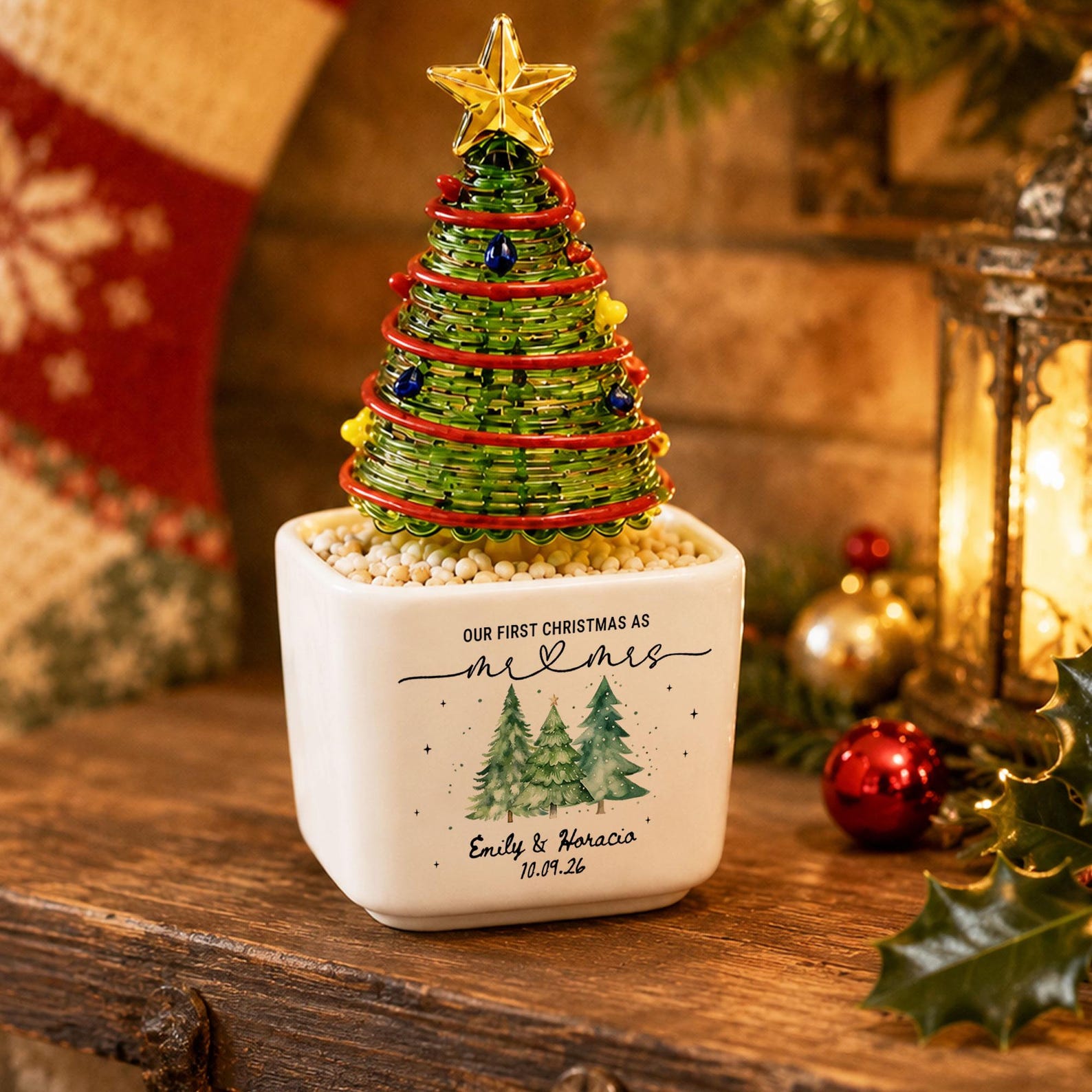 Personalized Our First Christmas as Mr & Mrs Glass Christmas Tree Pot, Custom Newlywed Christmas Keepsake, Christmas Gift 2026