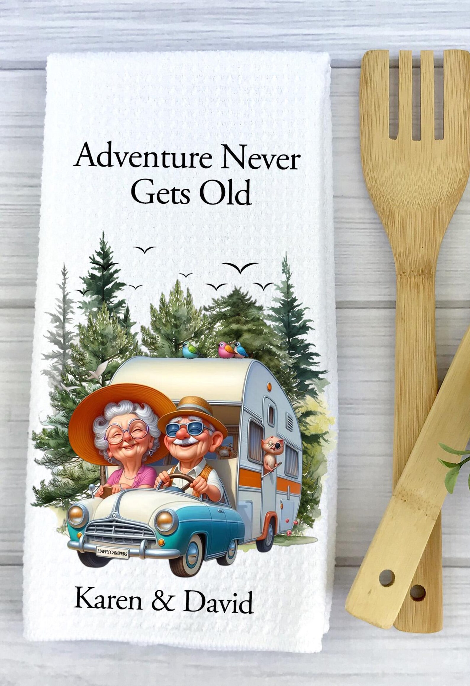 Personalized Camping Christmas gift for Couples Tent Camping Decor Custom Pappy Camper Tea Towel Kitchen Decoration Friendsmas gift idea him