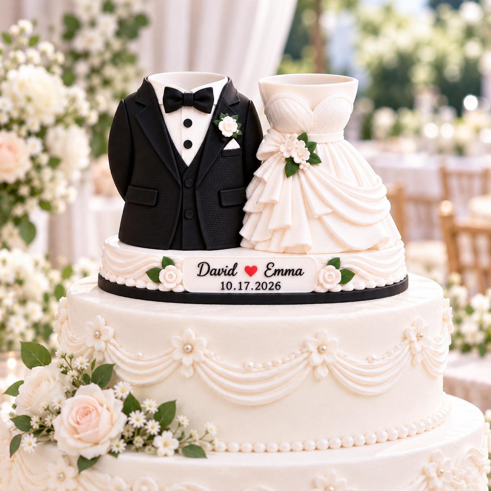 Personalized Wedding Dress Tuxedo Pen Holder 3D Printed, Custom Newlywed Couple Marriage Decor Engagement, Our First Christmas Together Gift