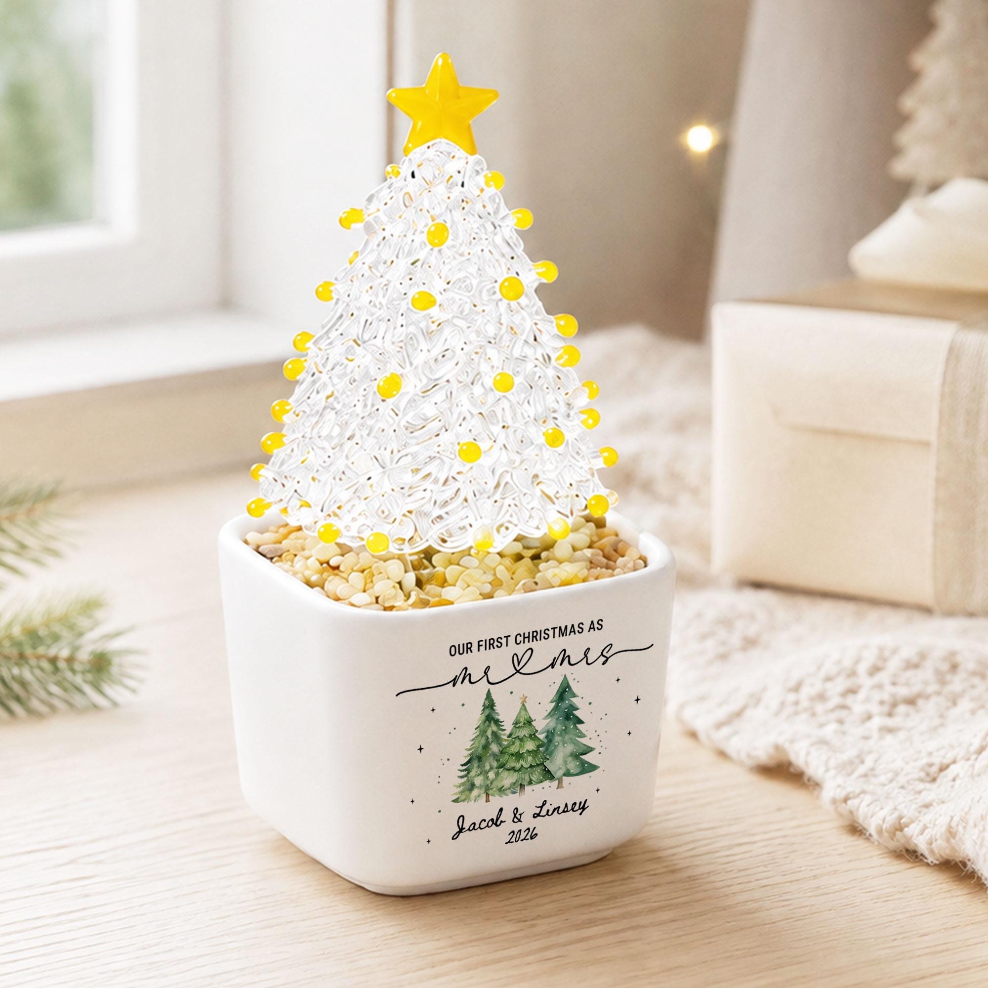 Personalized Our First Christmas as Mr & Mrs Glass Christmas Tree Pot, Custom Newlywed Christmas Keepsake, Christmas Gift 2026