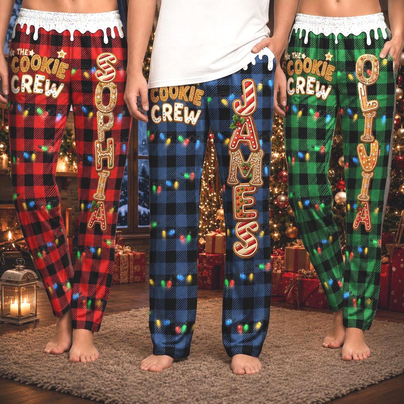 Personalized Cookie Crew Lounge Pants, Christmas Matching Family Outfits, Custom Gingerbread Name Pajama Pants, Holiday Gift for Mom Dad