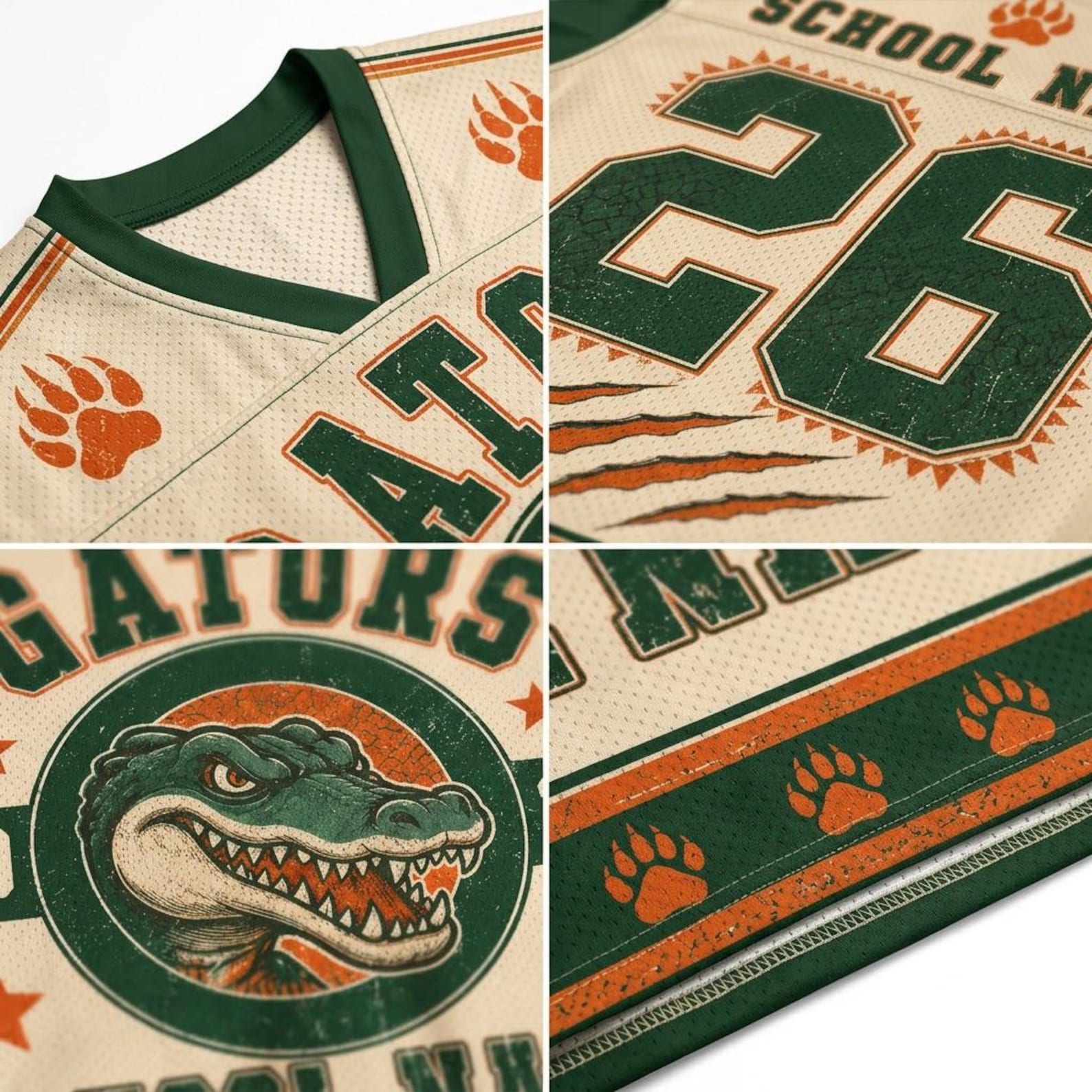 Personalized School Mascot Football Jersey, Custom Vintage Gators Tigers Wildcats V-Neck Shirt, Friday Night Lights School Spirit Top