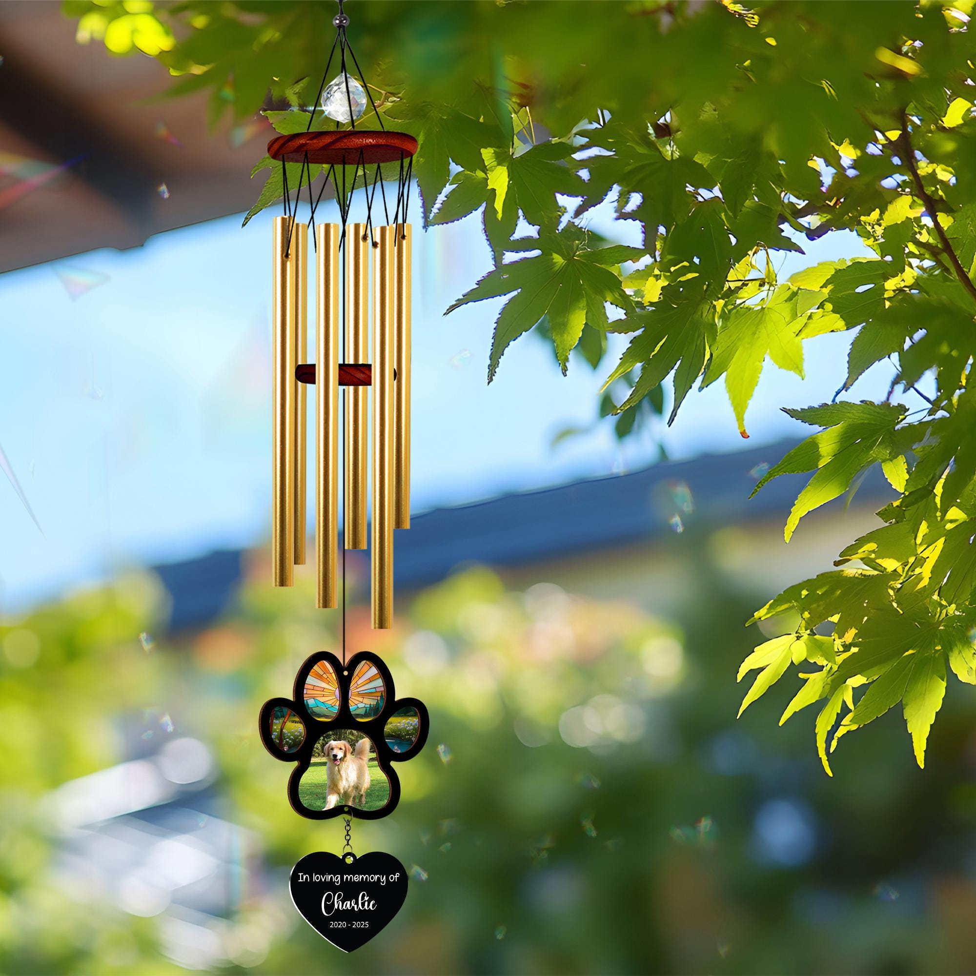 Personalized Memorial Suncatcher Wind Chime Dog | Loss Of Dog Gift | Outdoor Wind Chimes | Custom Photo Memorial Gifts | Gift for Pet Lovers