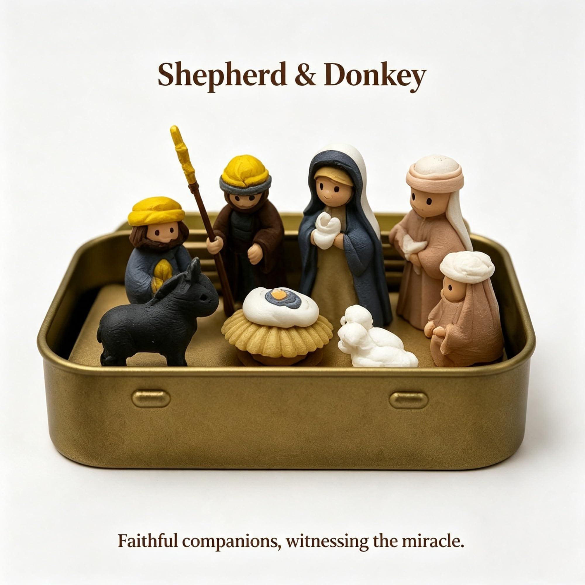 3D Mini Nativity Set, Shepherd & Manger Scene, Tin Box Baby Jesus Figurines, Christian Christmas Gift, Pocket Bible Keepsake