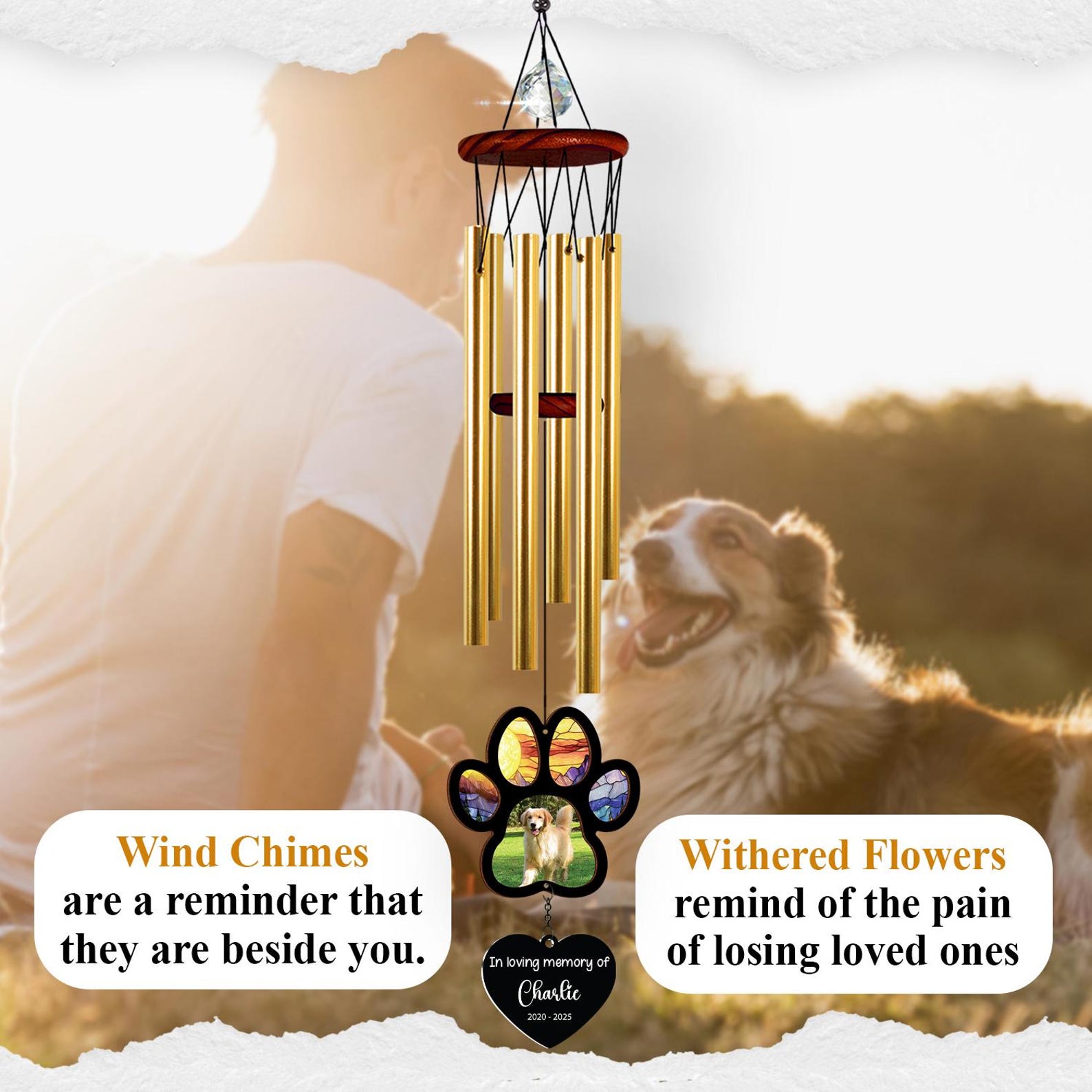 Personalized Memorial Suncatcher Wind Chime Dog | Loss Of Dog Gift | Outdoor Wind Chimes | Custom Photo Memorial Gifts | Gift for Pet Lovers