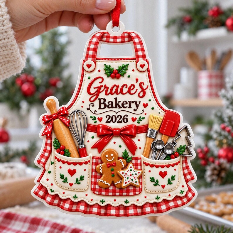 Personalized Baking Apron 3D Relief White Acrylic Ornament, Custom Name Baker Keepsake, 2026 Christmas Gift for Cooking Lover