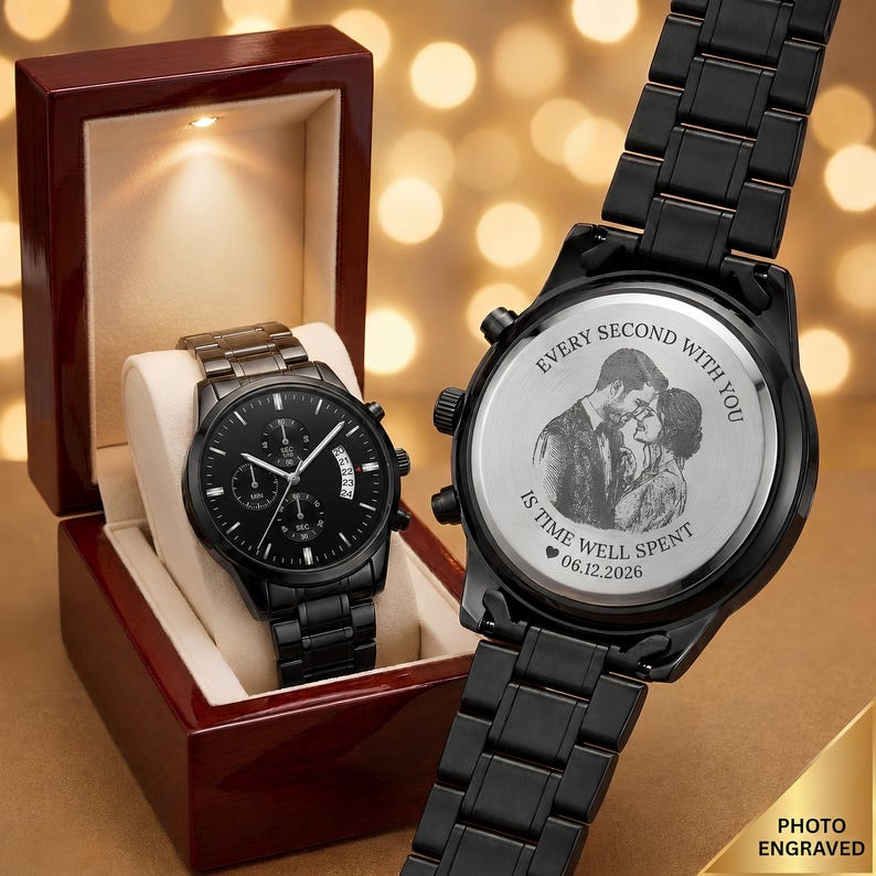 Personalized Photo Engraved Watch for Men, Personalized Picture Watch, Custom Photo Gift, Anniversary Gift for Husband, Boyfriend & Memorial Keepsake