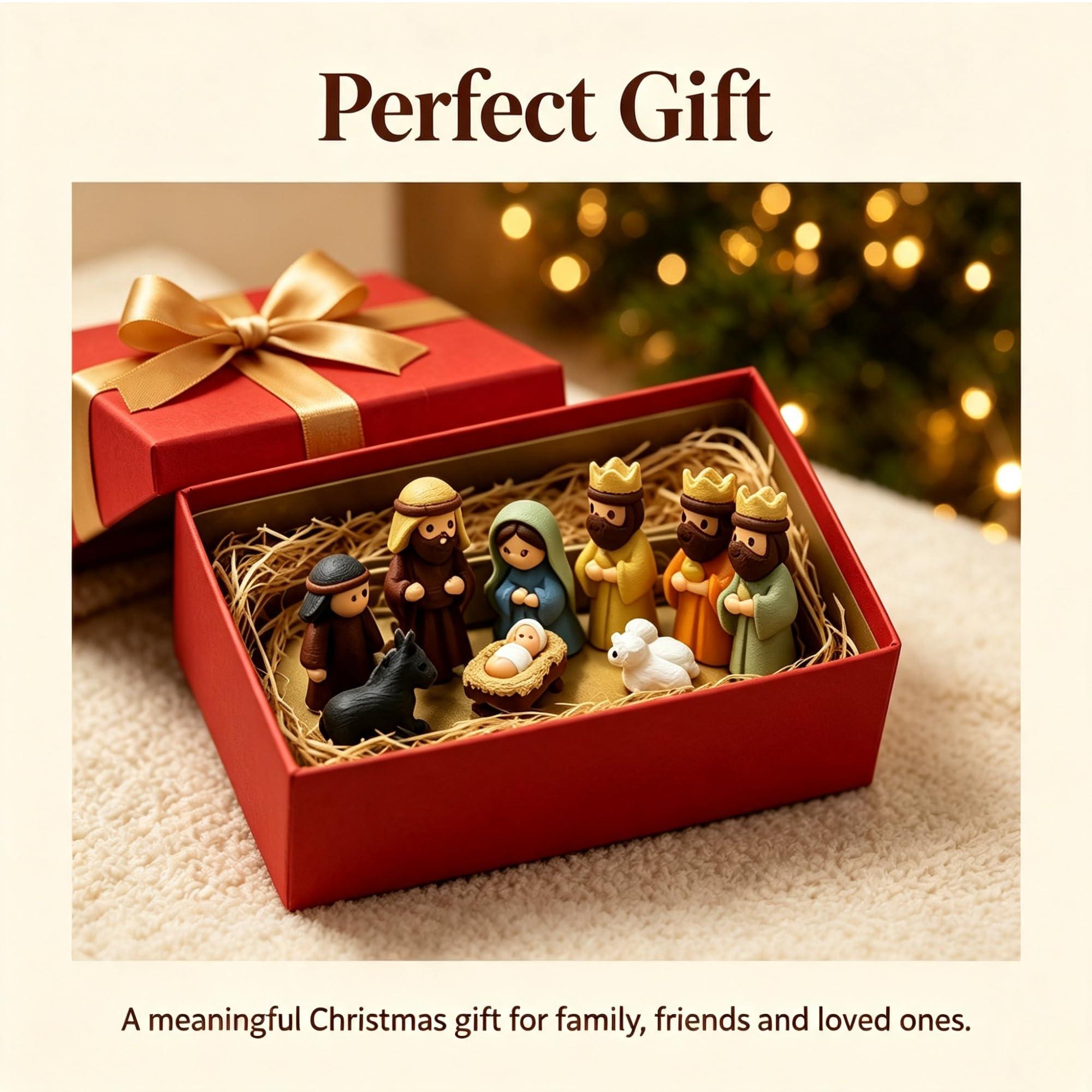 3D Mini Nativity Set, Shepherd & Manger Scene, Tin Box Baby Jesus Figurines, Christian Christmas Gift, Pocket Bible Keepsake