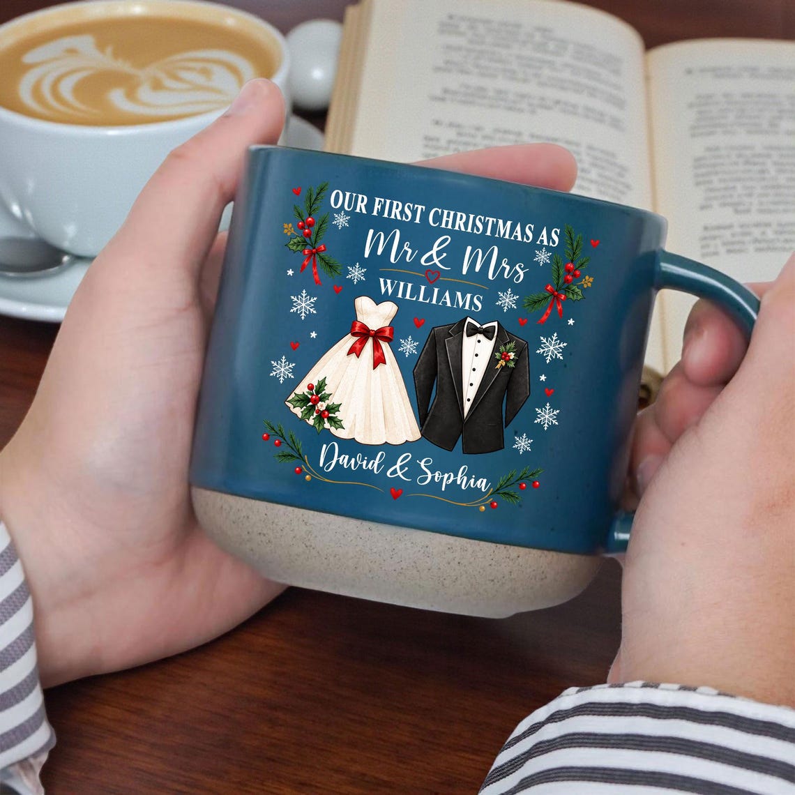 Personalized First Xmas Mug, Mr and Mrs Coffee Mug, Custom Newlywed Gift, Couple Names Wedding Christmas Keepsake, First Xmas Married Mug