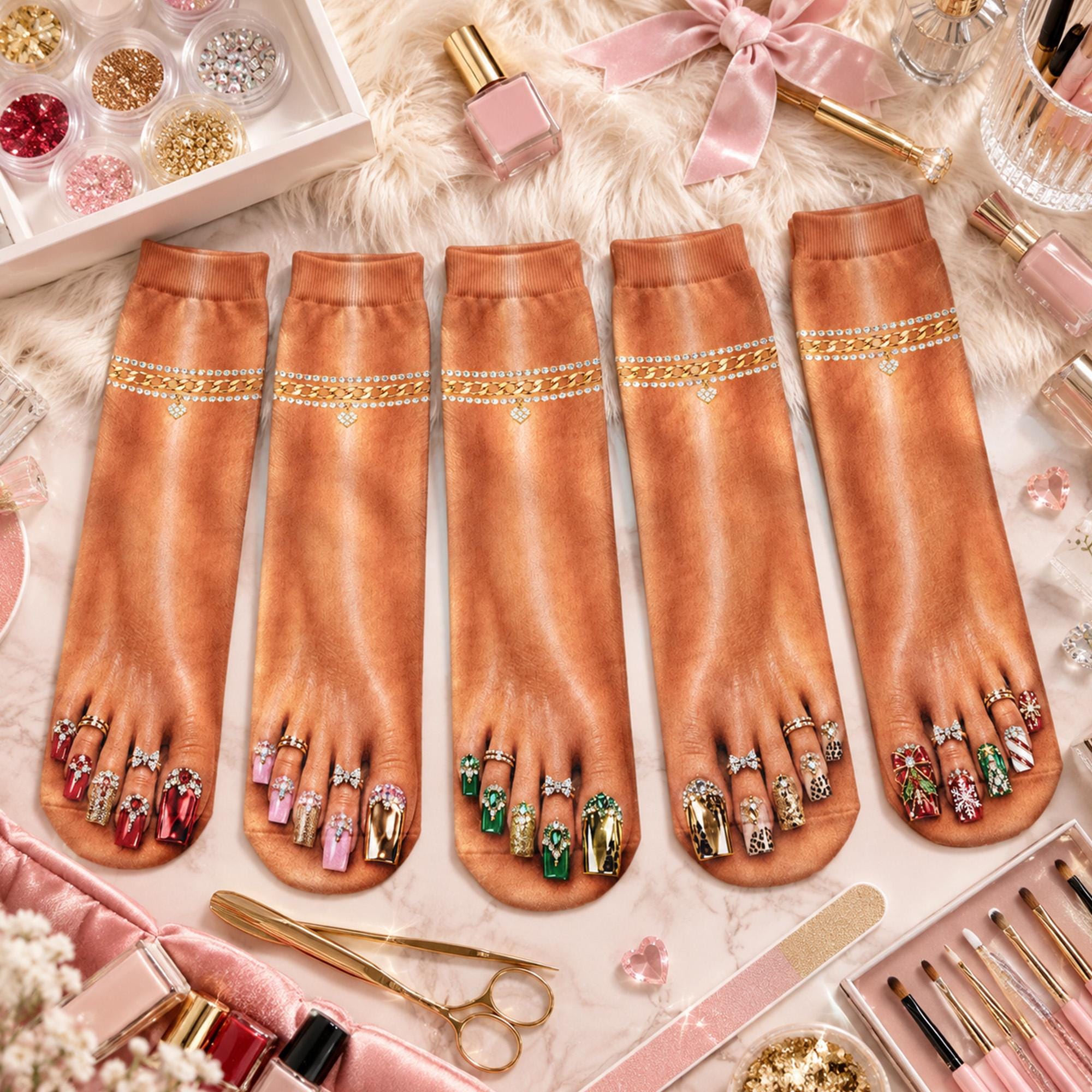 Personalized Funny Prank Crew Socks, Custom Novelty Gag Gift, Fancy Toes Nails Socks, Gag Gift for Friend, Soft CottonSock Christmas Gift