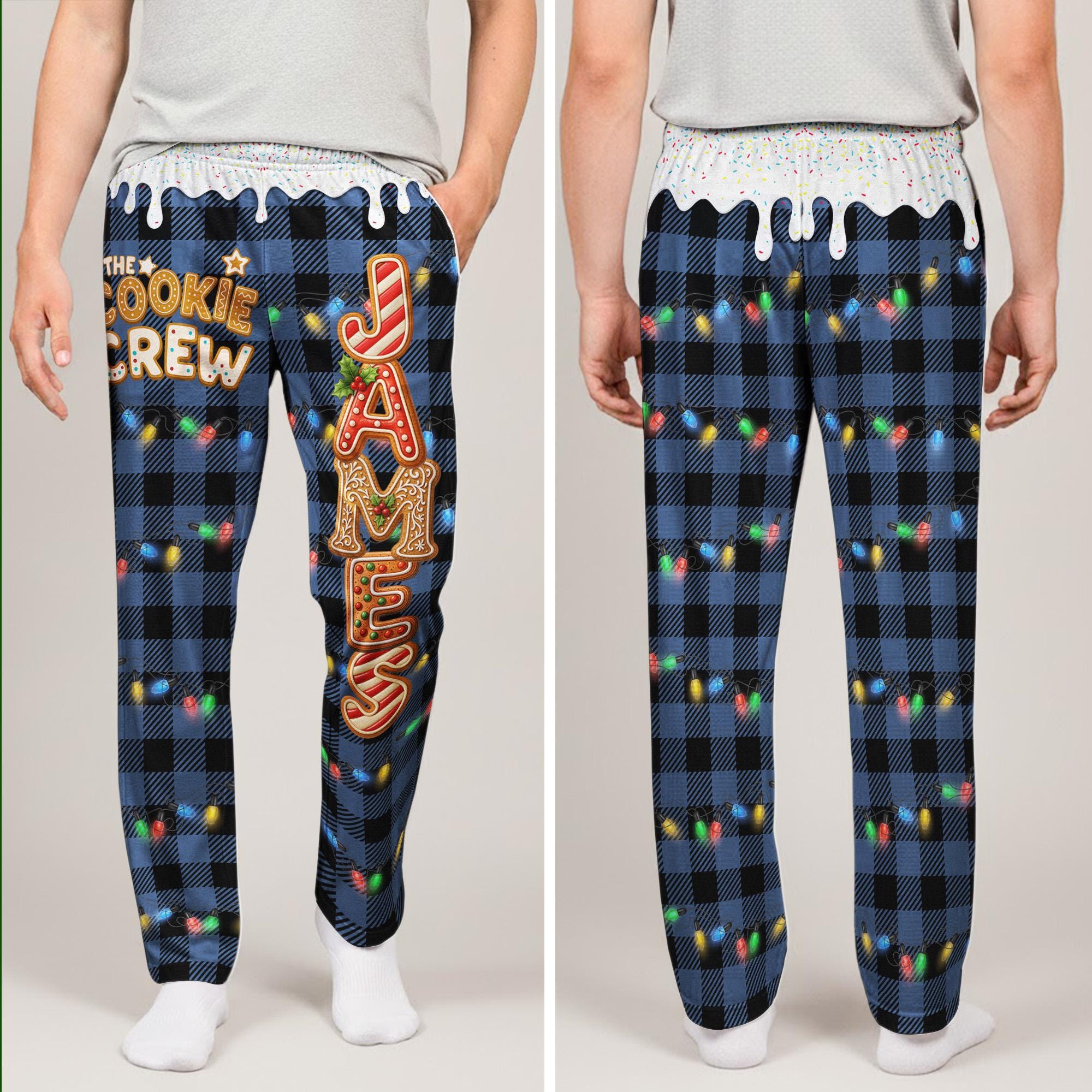 Personalized Cookie Crew Lounge Pants, Christmas Matching Family Outfits, Custom Gingerbread Name Pajama Pants, Holiday Gift for Mom Dad